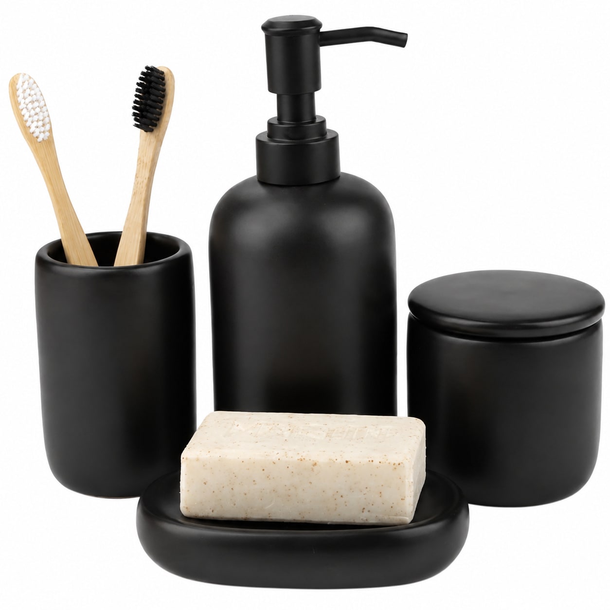 Paradigms Interiors Black Ceramic 4 Piece Bathroom Accessory Set Modern Scandinavian Minimalist Decor #514068539483