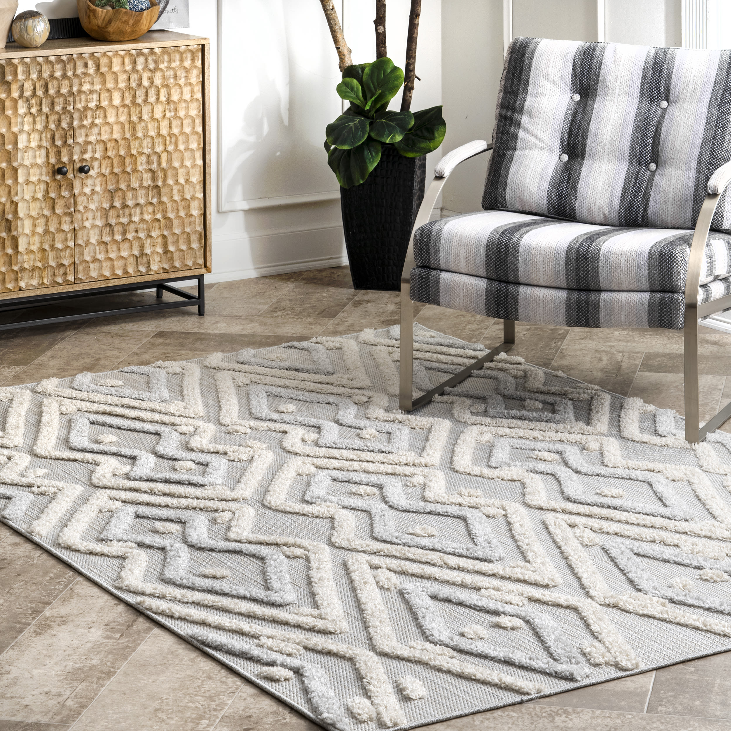 nuLOOM AHMW02A-508 5 X 8 (ft) Beige Indoor Geometric Area Rug
