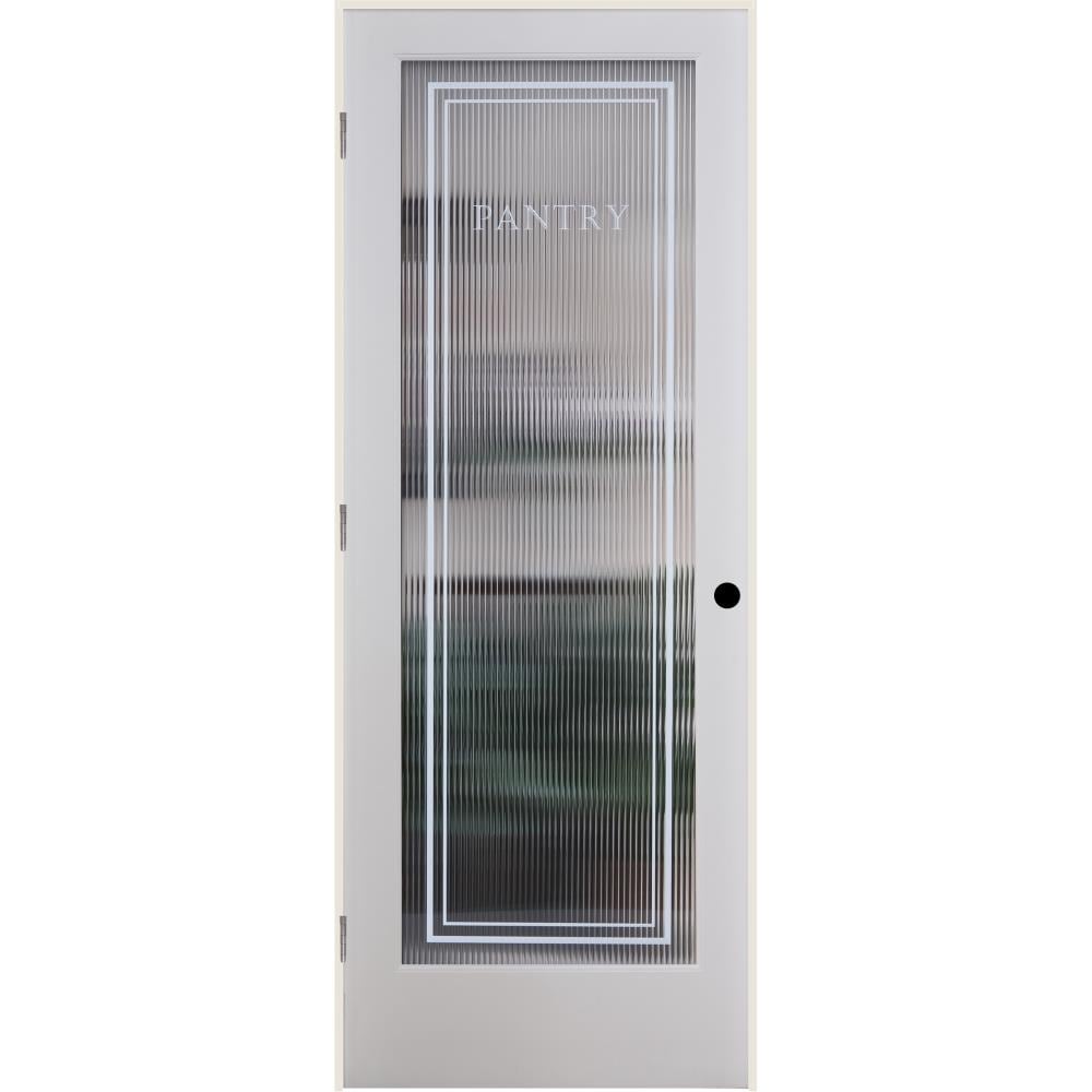 RELIABILT 36-in x 80-in Solid Core Flush Patterned Glass Right Hand Smooth Primed Pine Wood Flat Jamb Single Prehung Interior Door in White -  LOD909262