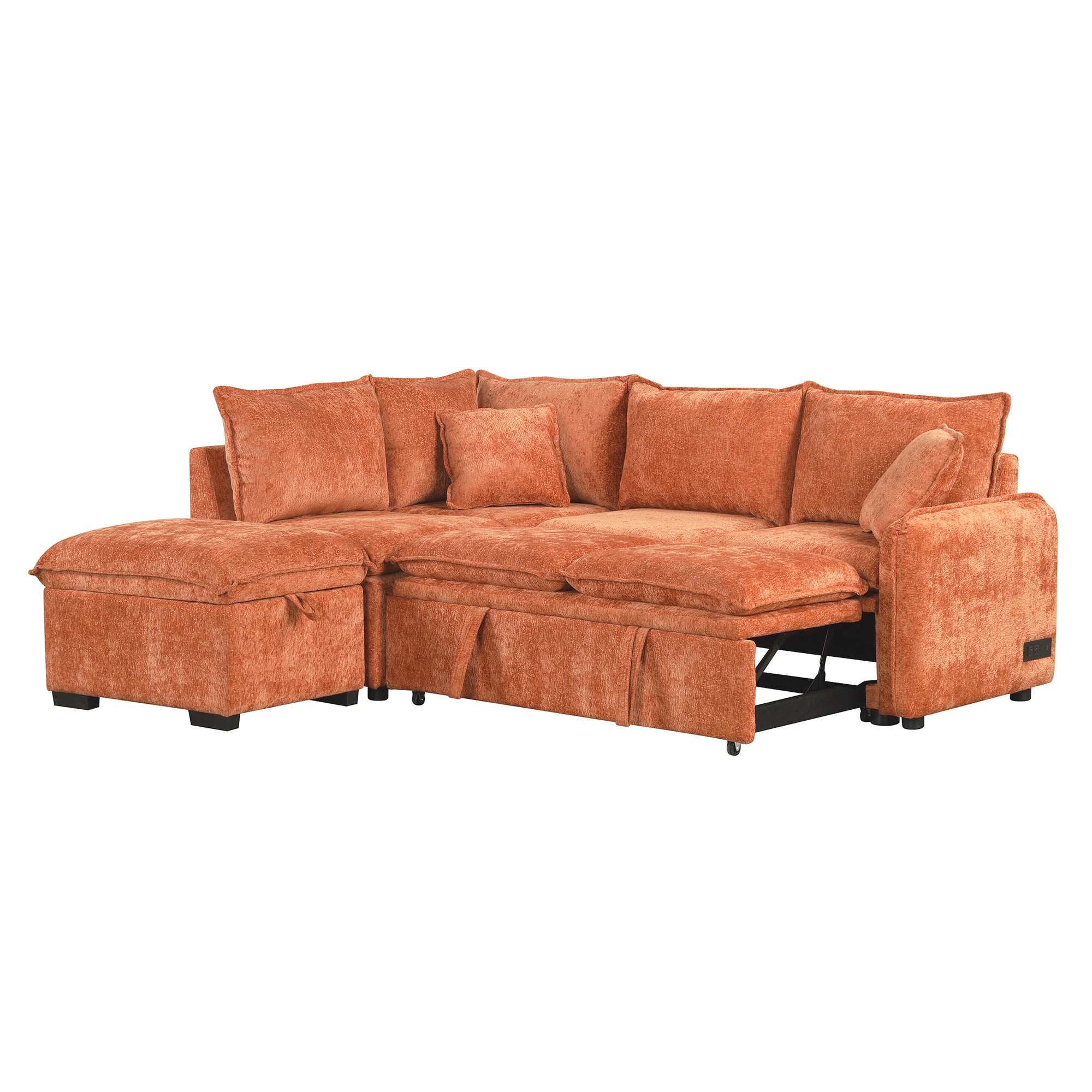 Bybafun YA3700430 83-in Casual Orange Chenille 4 -seater Reclining Sleeper