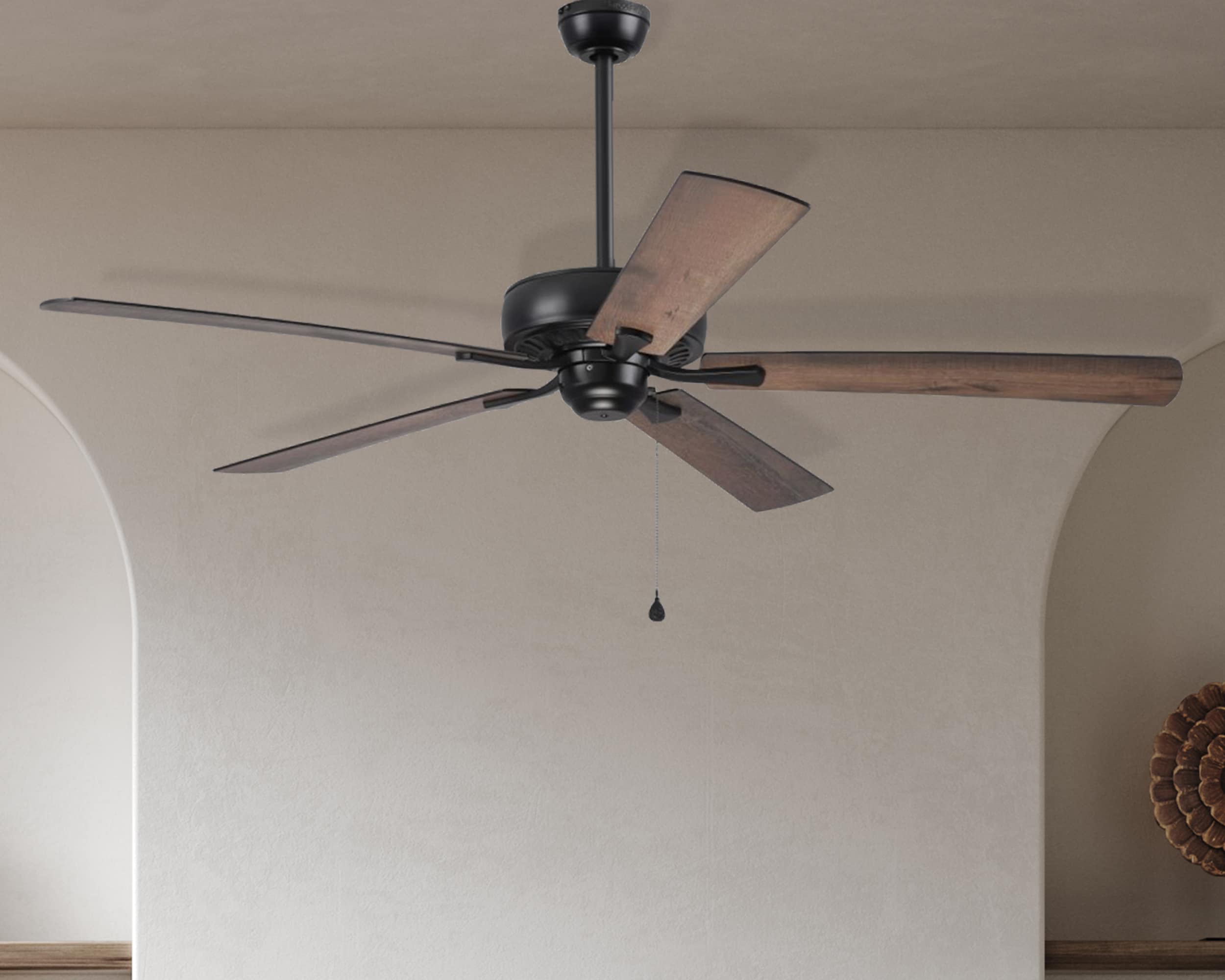 Harbor Breeze CPR60MBK5 Cypress Point 60-in Downrod or Flush Mount Matte Black with Matte Black/Auburn Blades Ceiling Fan Without Light ( 5 -Blade )