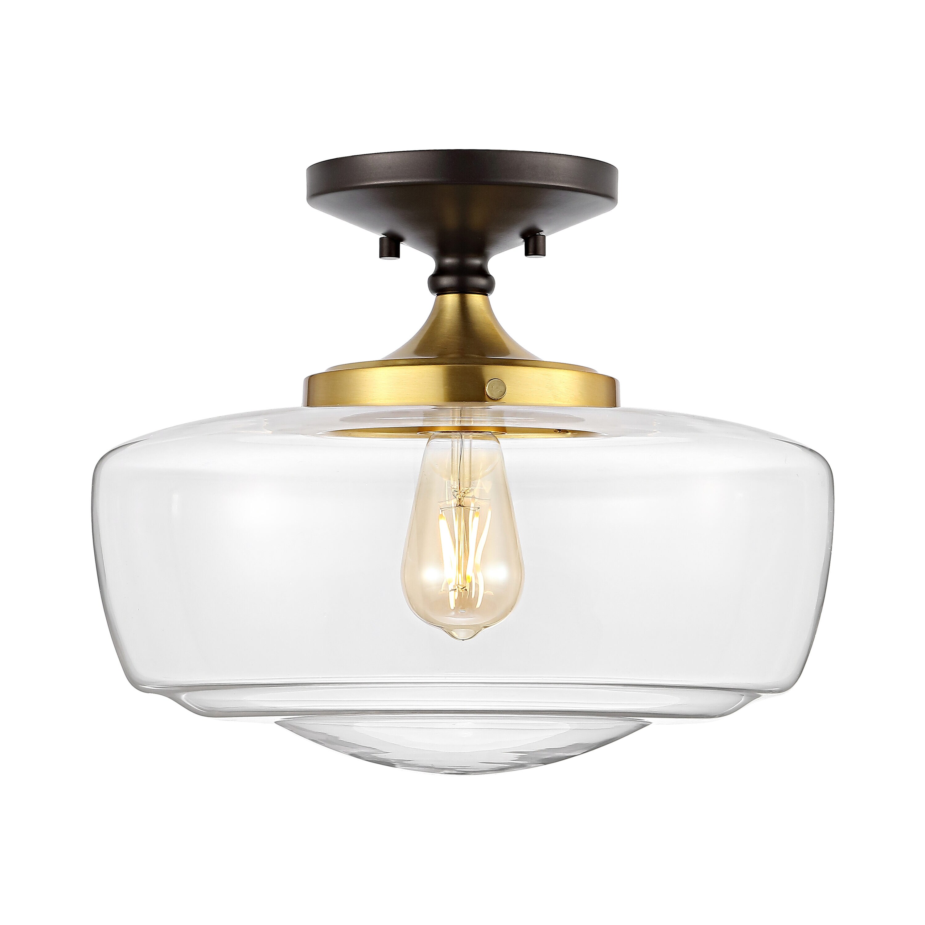 Marfa 14" Clear Glass and Brass Gold Farmhouse LED Flush Mount