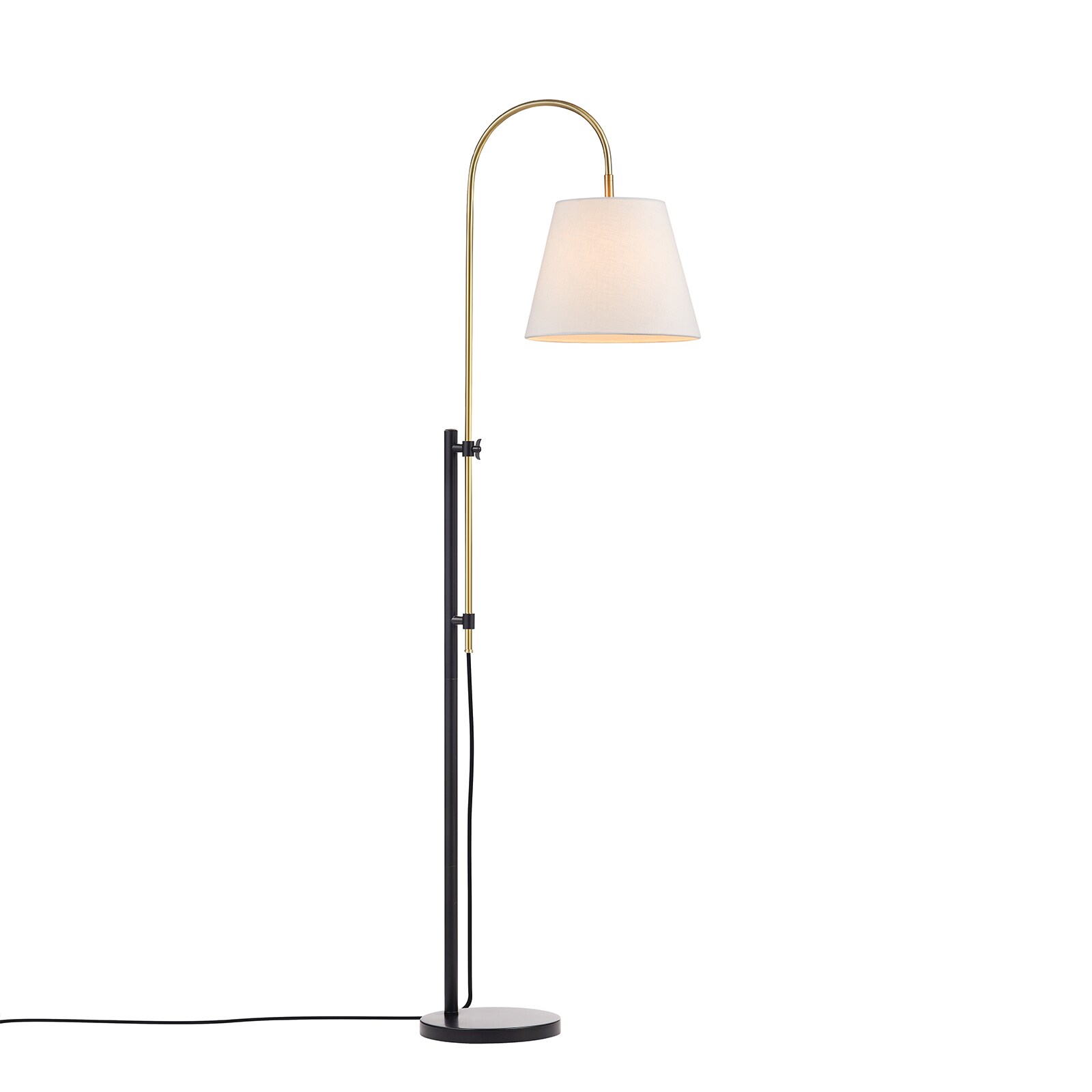 black arched floor lamp with white shade