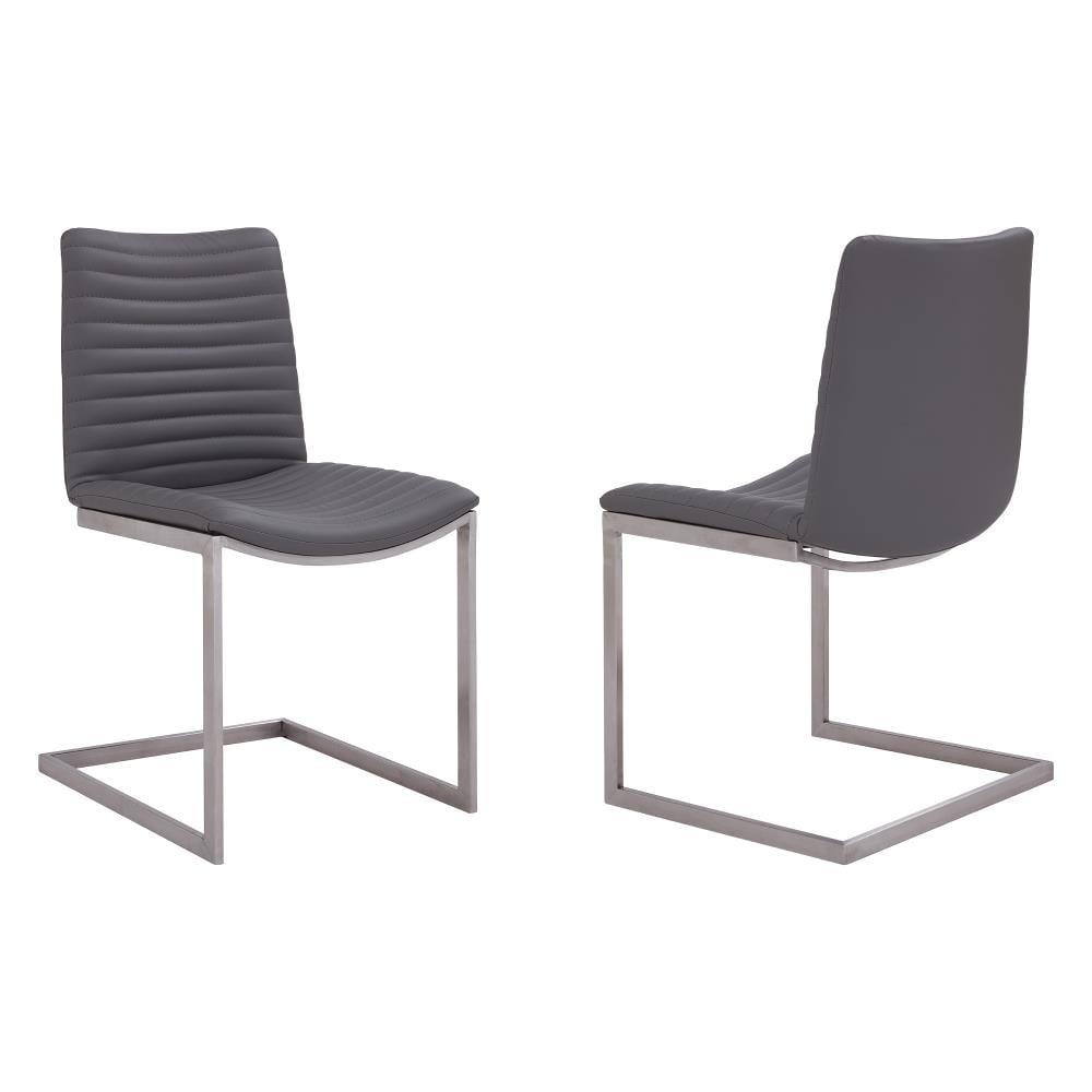 Armen Living LCAPSIBSGR Set of 2 April Contemporary/Modern Faux Leather Upholstered Dining Side Chair (Metal Frame)
