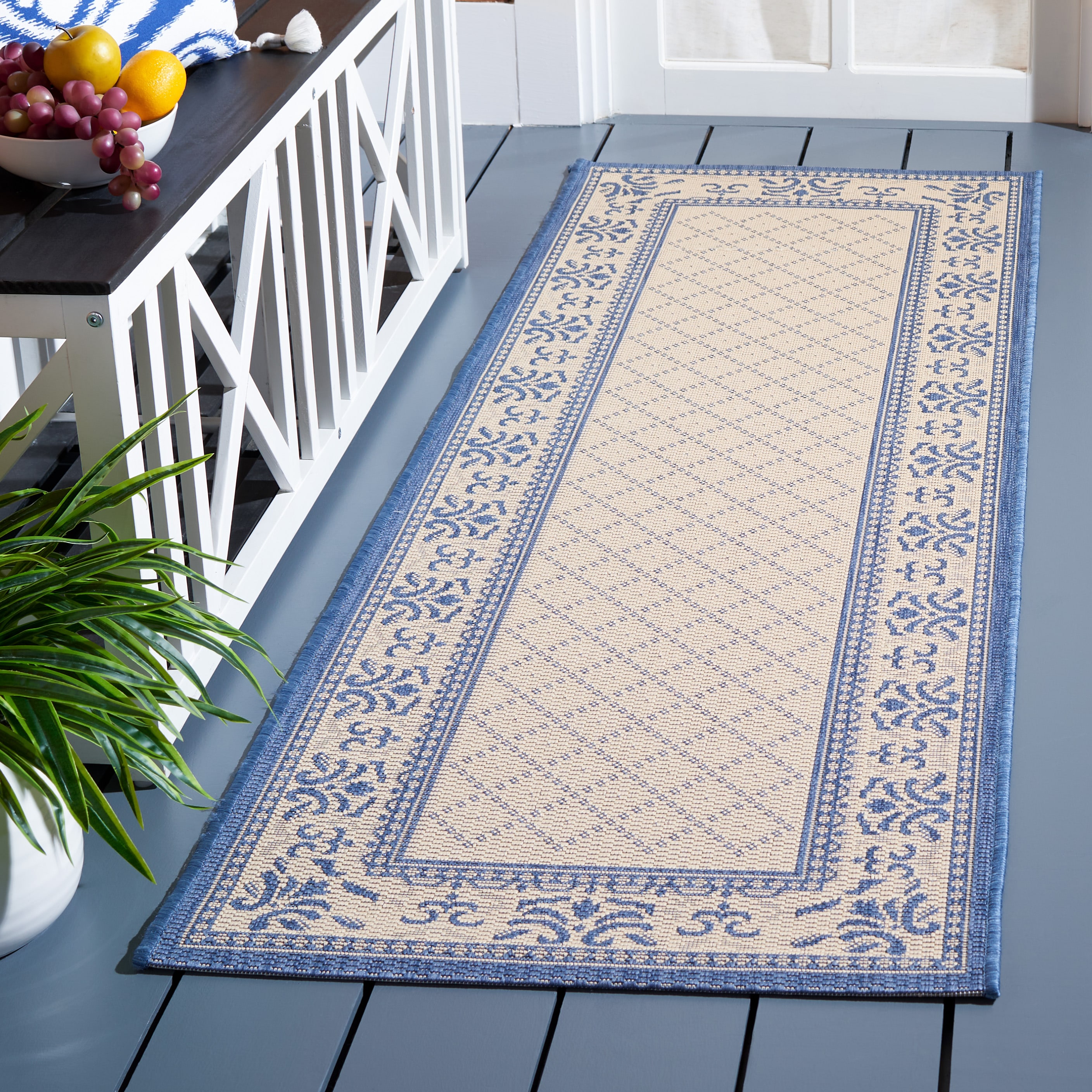 Courtyard 0901 Nat/Blue 2 x 7 Rectangular Runner rug