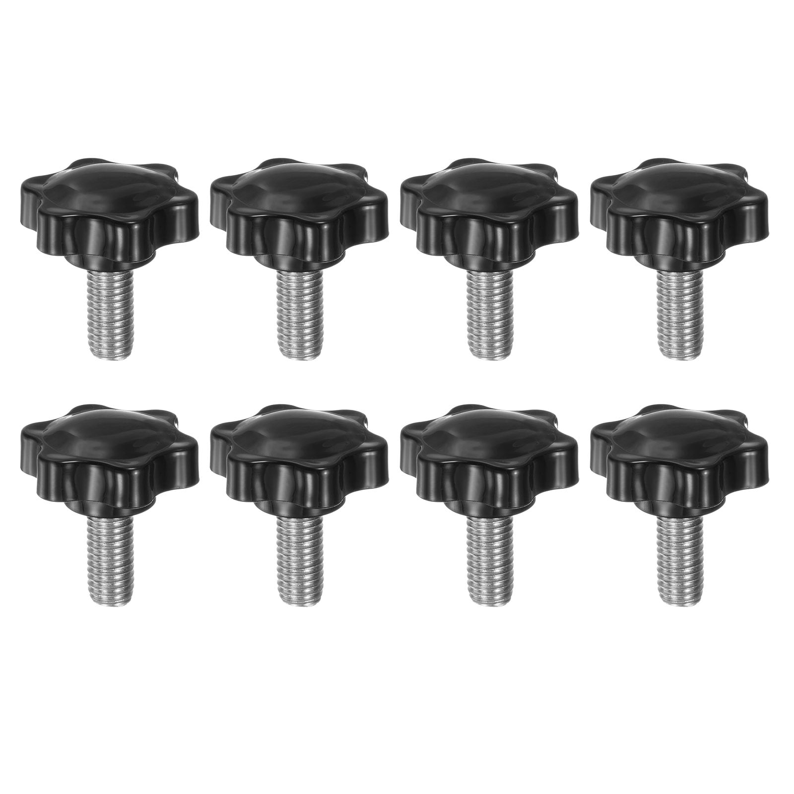 Harfington 8pcs Star Knobs M10 x 20mm 304 Stainless Steel Threaded Stud 38mm Plastic 6-Star Head Hand Tightening Thumb Screw Clamping Jig Knob Handle Black