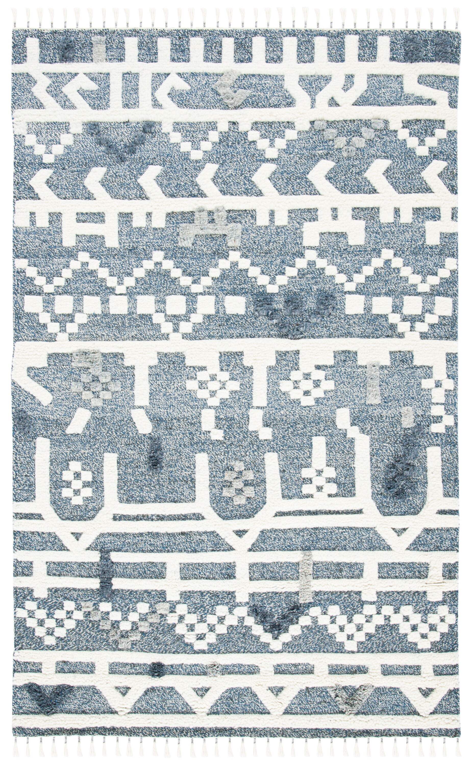Safavieh CSB523M-4 Casablanca Ortansa 4 x 6 (ft) Knotted Wool Blue/Ivory Rectangular Indoor Abstract Bohemian/Eclectic Area rug