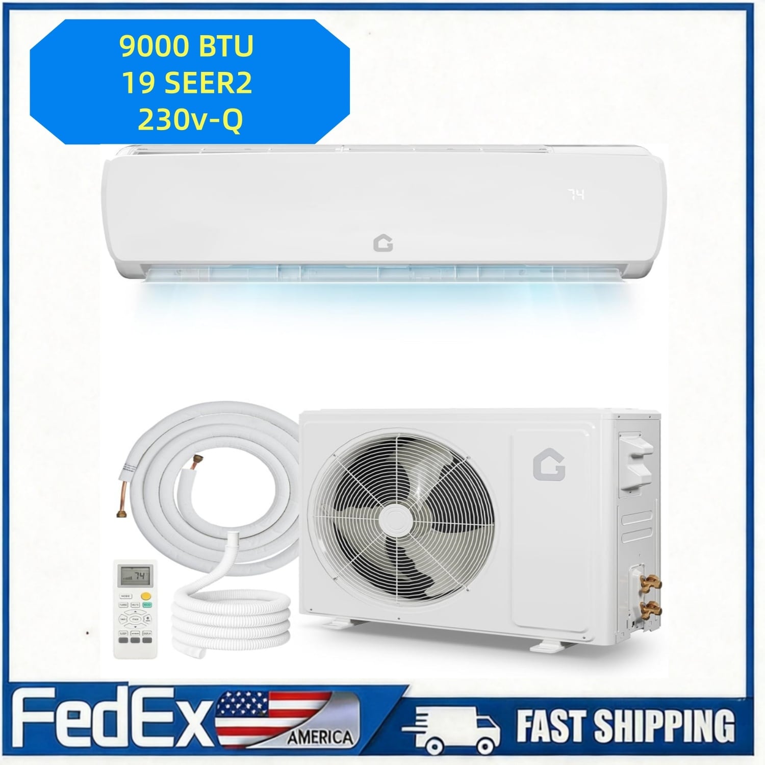 Garvee 9000 BTU 19 SEER2 Ductless Mini-Split Air Conditioner and Heat Pump 230V Inverter System with Installation Kit Cools and Heats Up to 450 sq ft