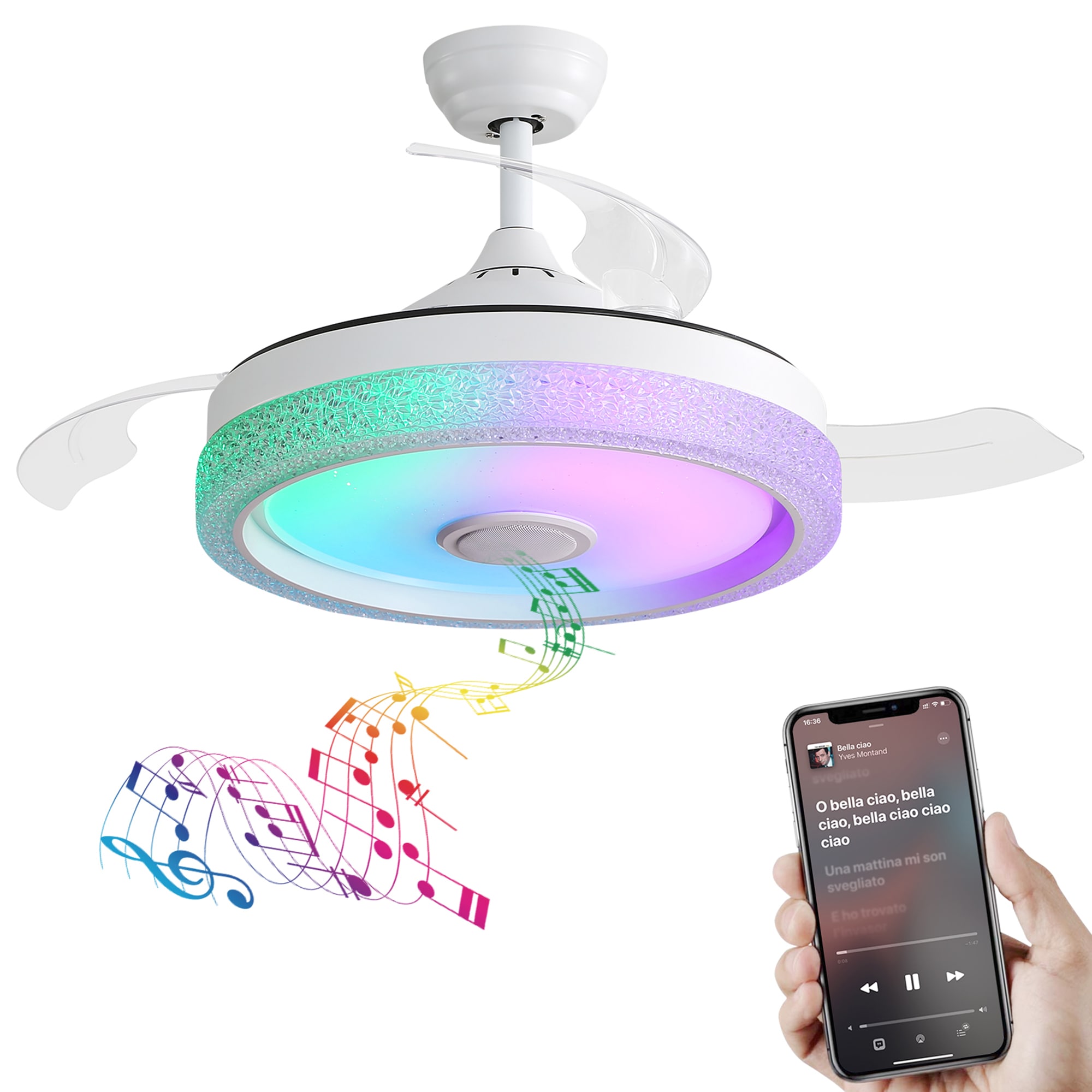SINOFURN SYD130014WT 42-in Color-Changing Integrated LED Smart White with Finished Blades Ceiling Fan With Light - Remote Included ( 3 -Blade )