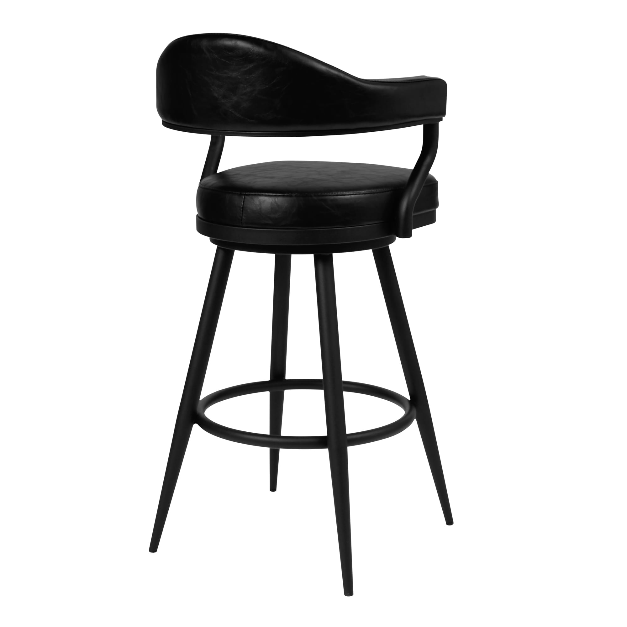 Armen Living LCJTBABLVB26 Black Powder Coated Finish 26.0-in H Counter height Bucket seat Upholstered Swivel Metal Bar Stool with Arms