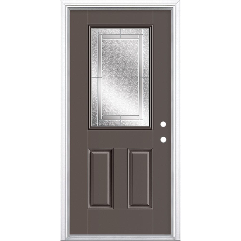 Masonite 3419965 Focus 36-in x 80-in x 4-9/16-in Fiberglass Half lite Left-hand inswing Sandy Shore Painted Prehung Front Door with Brickmould Insulating core