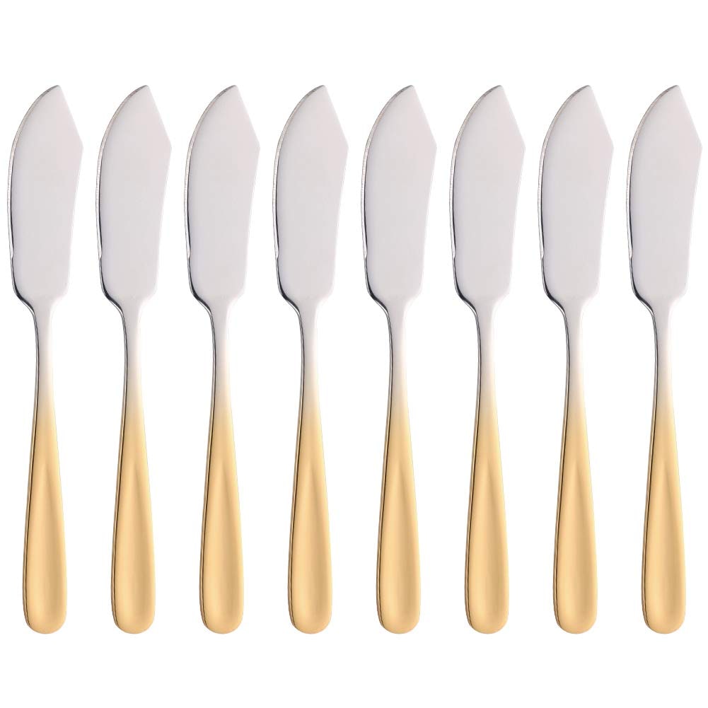 Aoibox  Stainless Steel 18 10 Mini Butter and Cheese Spreader Knives Set of 8 in Gradient Gold Finish