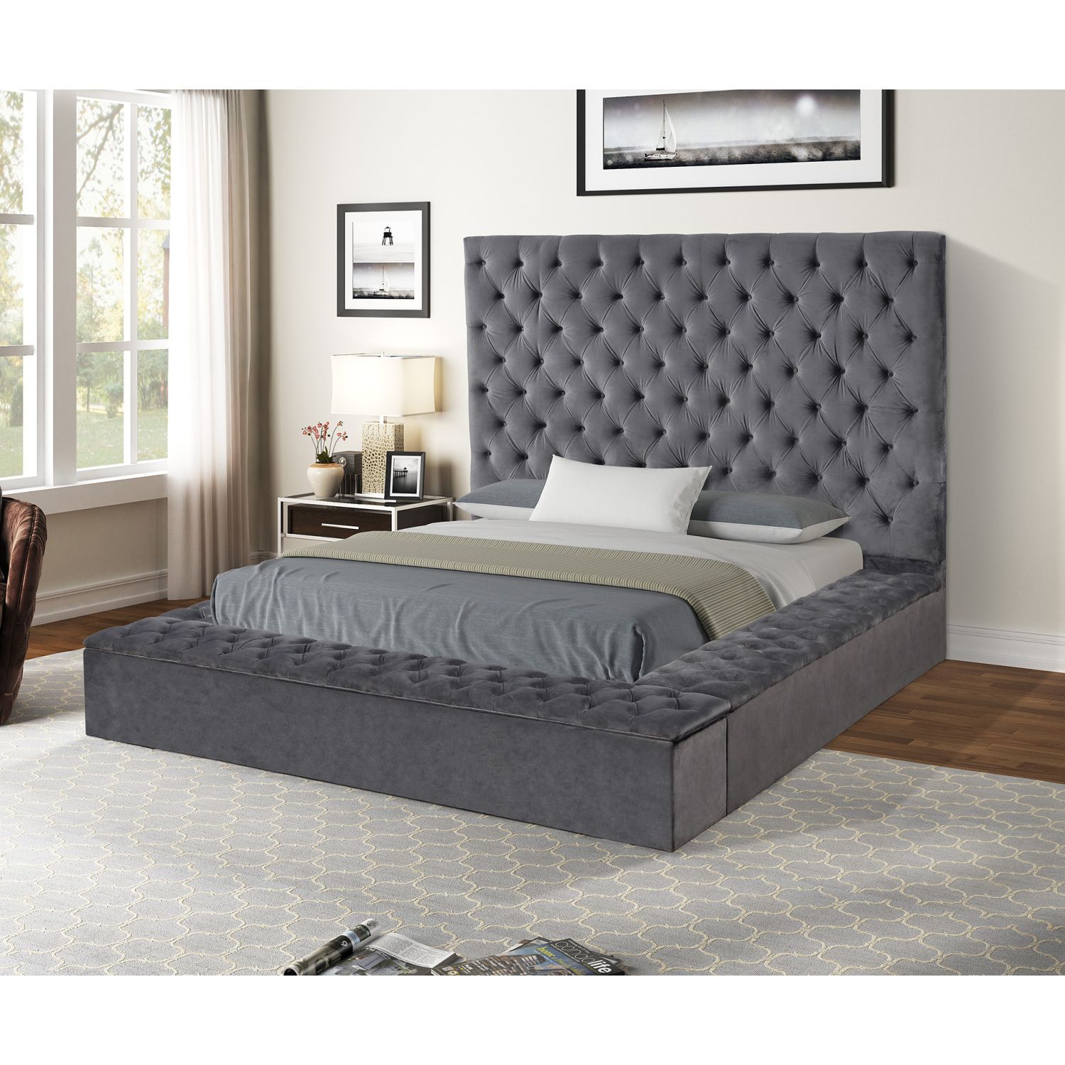 JASMODER 733569293292 Gray Nightstand