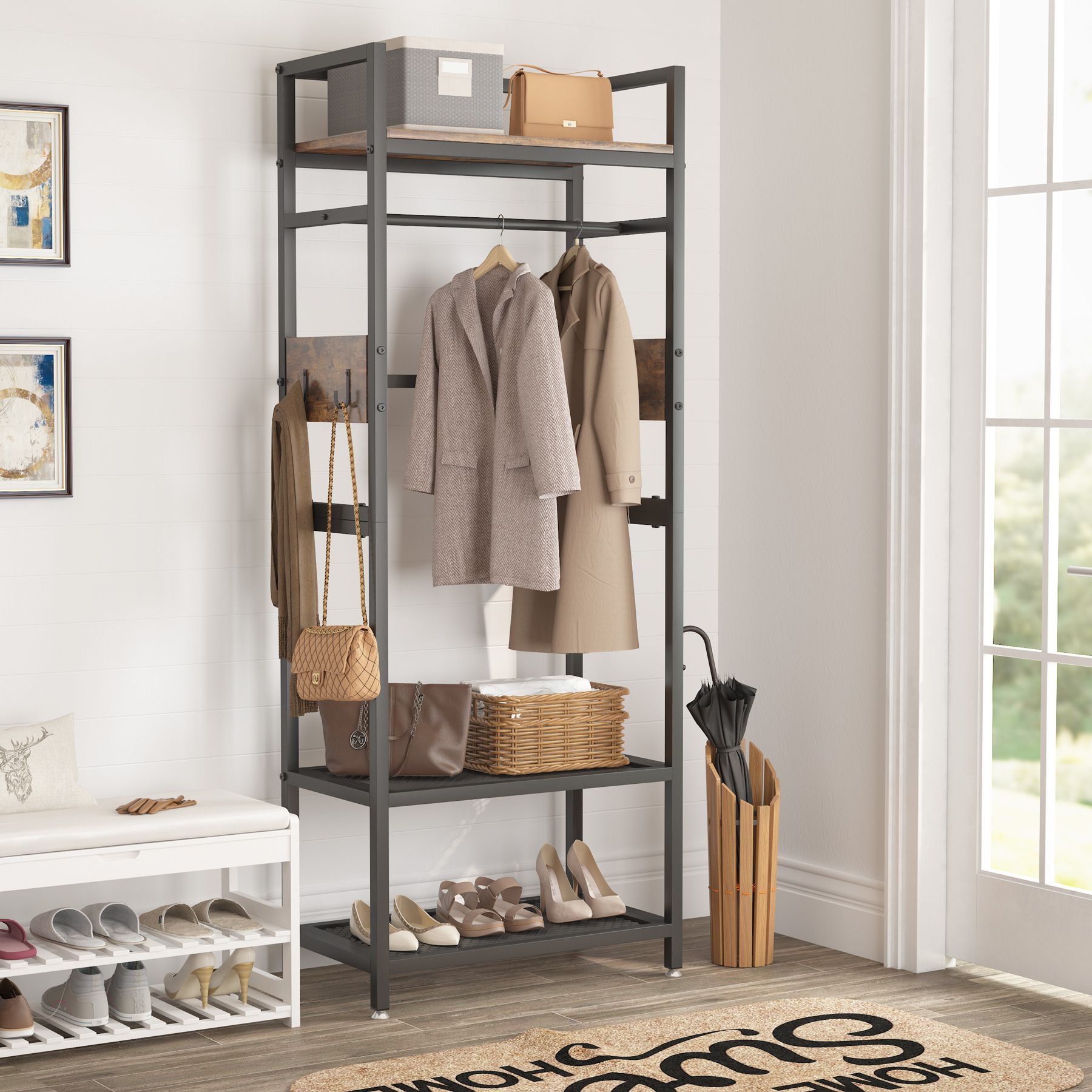 Tribesigns 15.74-in W x 27.55-in D x 69.29-in H Rustic Brown Wood Closet Tower | HOGA-C0357