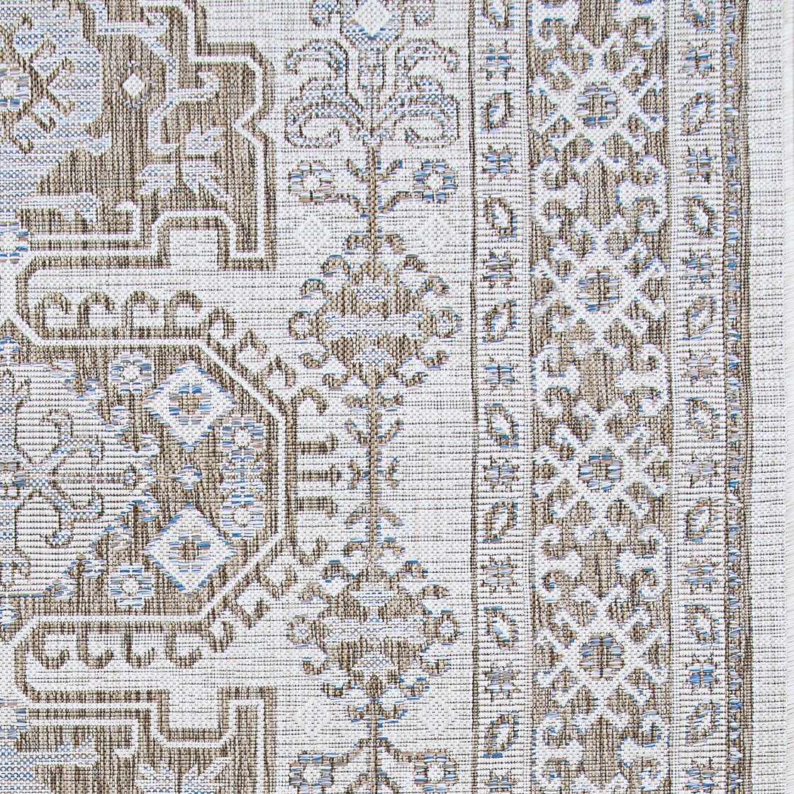 Ivory-Sand Flat Woven Synthetic Rectangular Area Rug, 6'6" x 9'6"