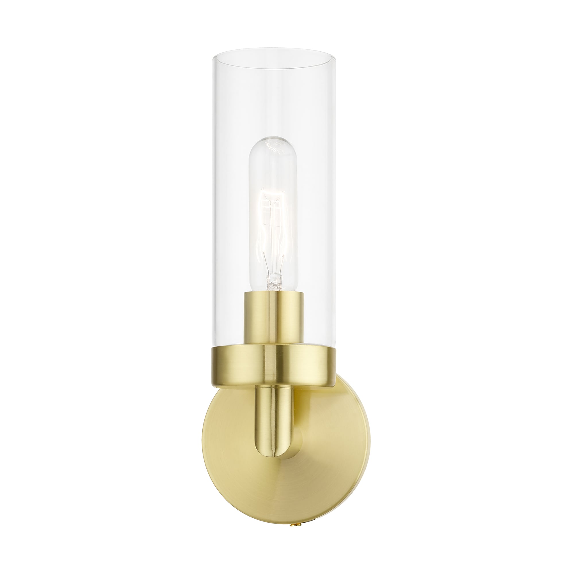 Urban Elegance Satin Brass Dimmable Sconce with Clear Glass