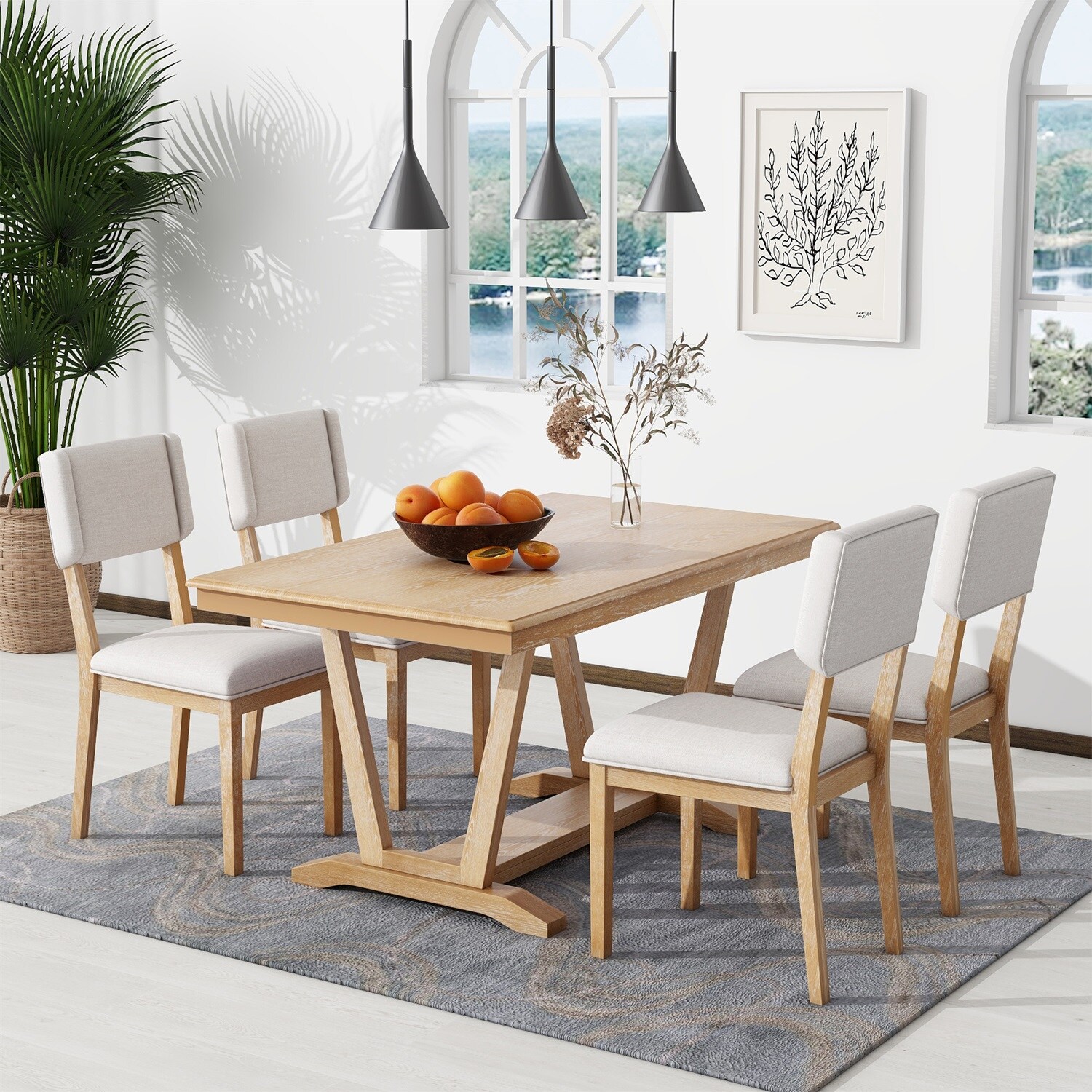 Mondawe MD-TP26AAA Natural Rustic Dining Room Set with Rectangular Table ( Seats 4 )