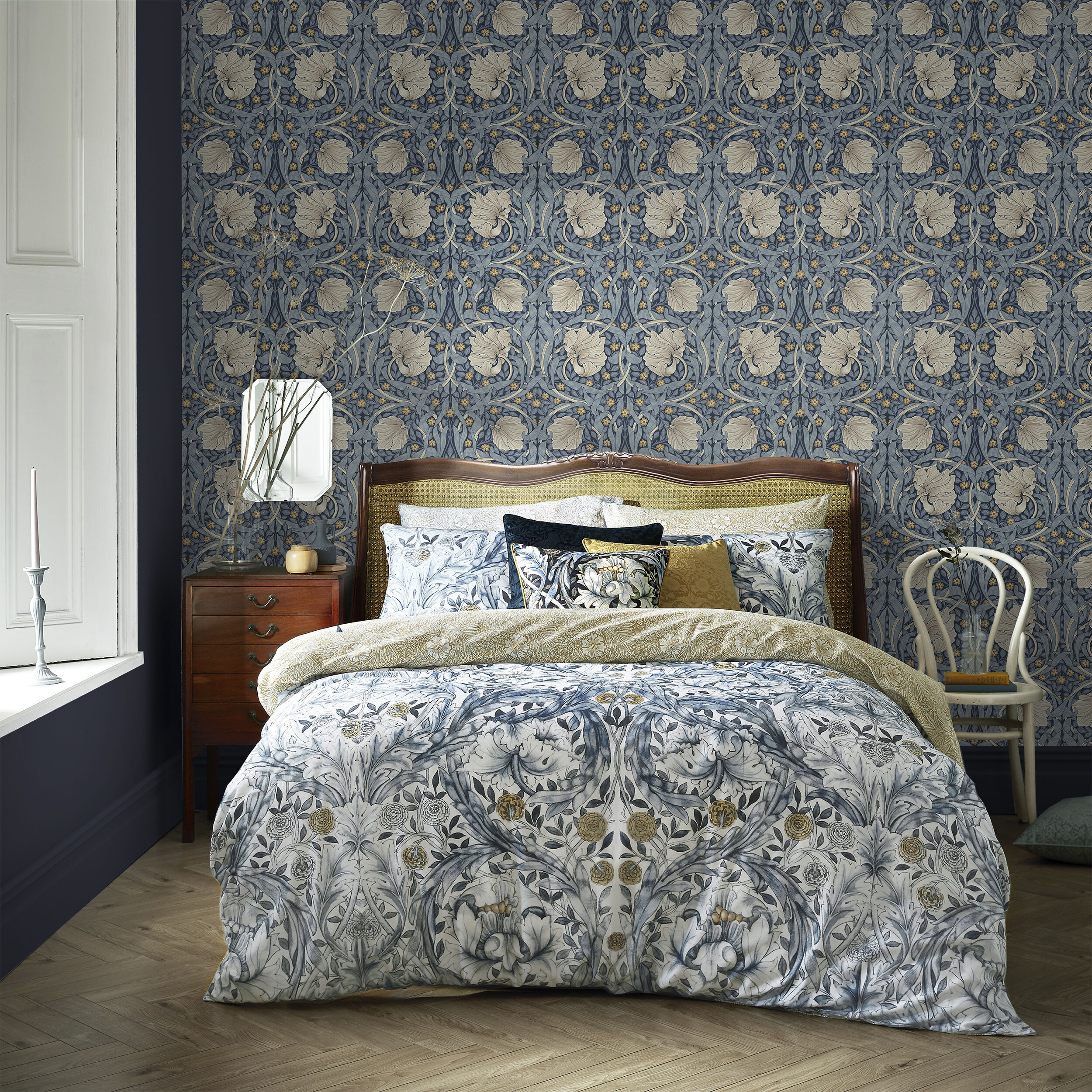 Pimpernel Blue Floral Non-Pasted Washable Wallpaper