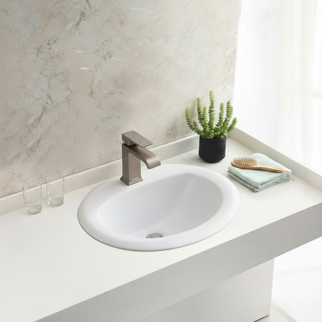 Ruvati RVB0861 Kyros Porcelain 18-in Drop-in Oval Modern White Bathroom Sink