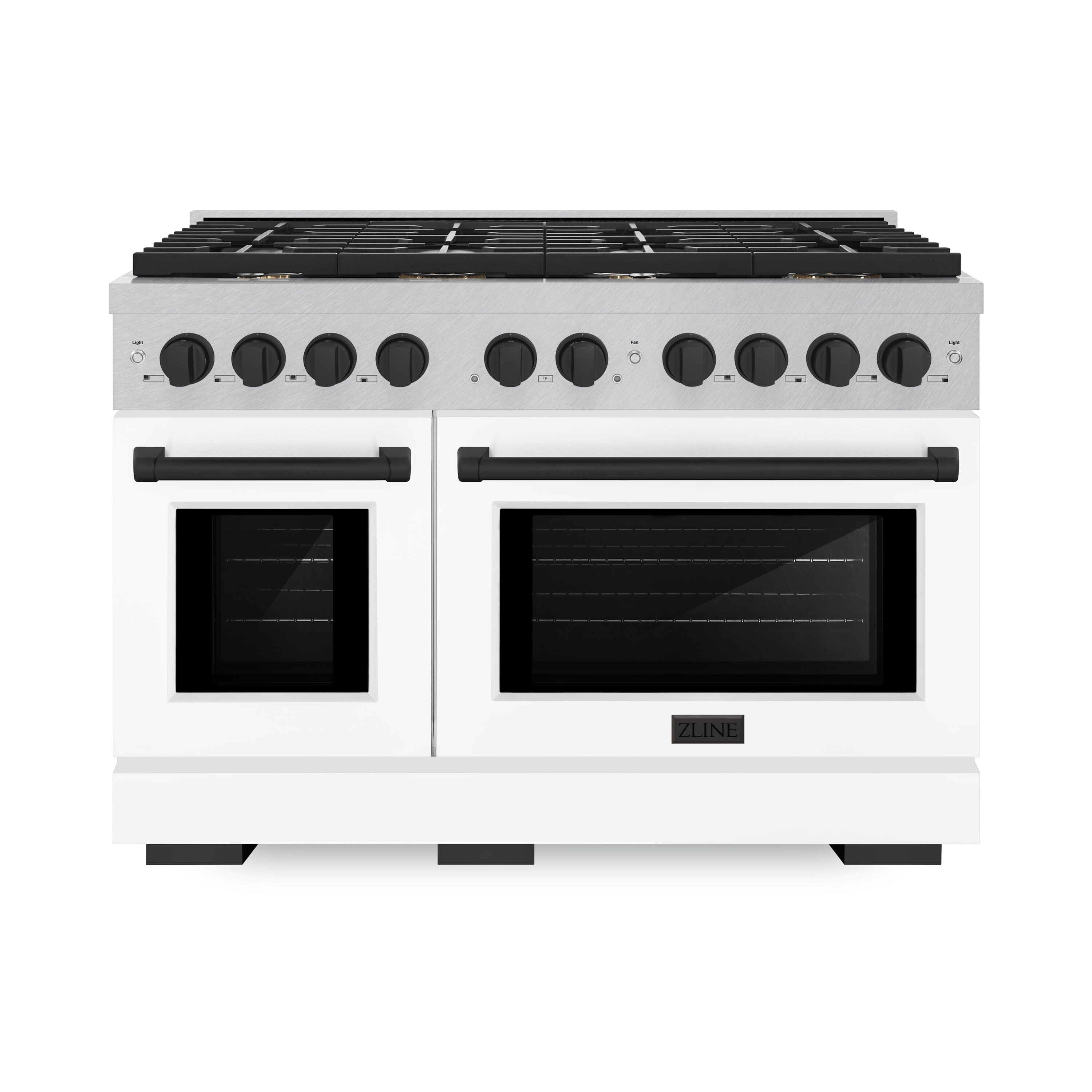 ZLINE KITCHEN & BATH SDRSZ-WM-48-MB Paramount 48-in Standard 4.2-cu ft / 2.5-cu ft Convection Oven Freestanding Double Oven Dual Fuel Range ( Stainless Steel, White Matte Door, Matte Black Accents )