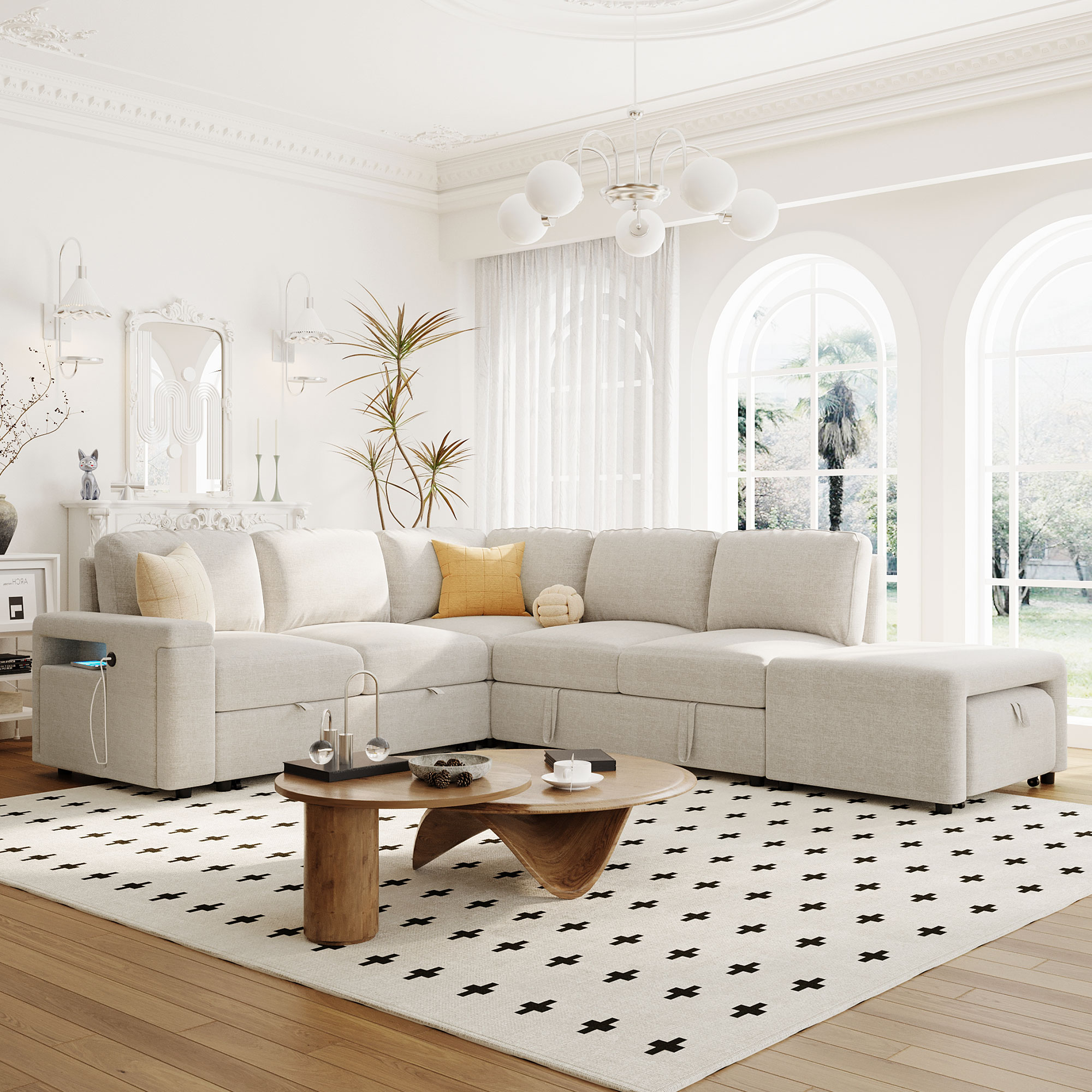 JIMSMAISON JMUSSO54BEG 90.6-Inches Modern Beige Sofa