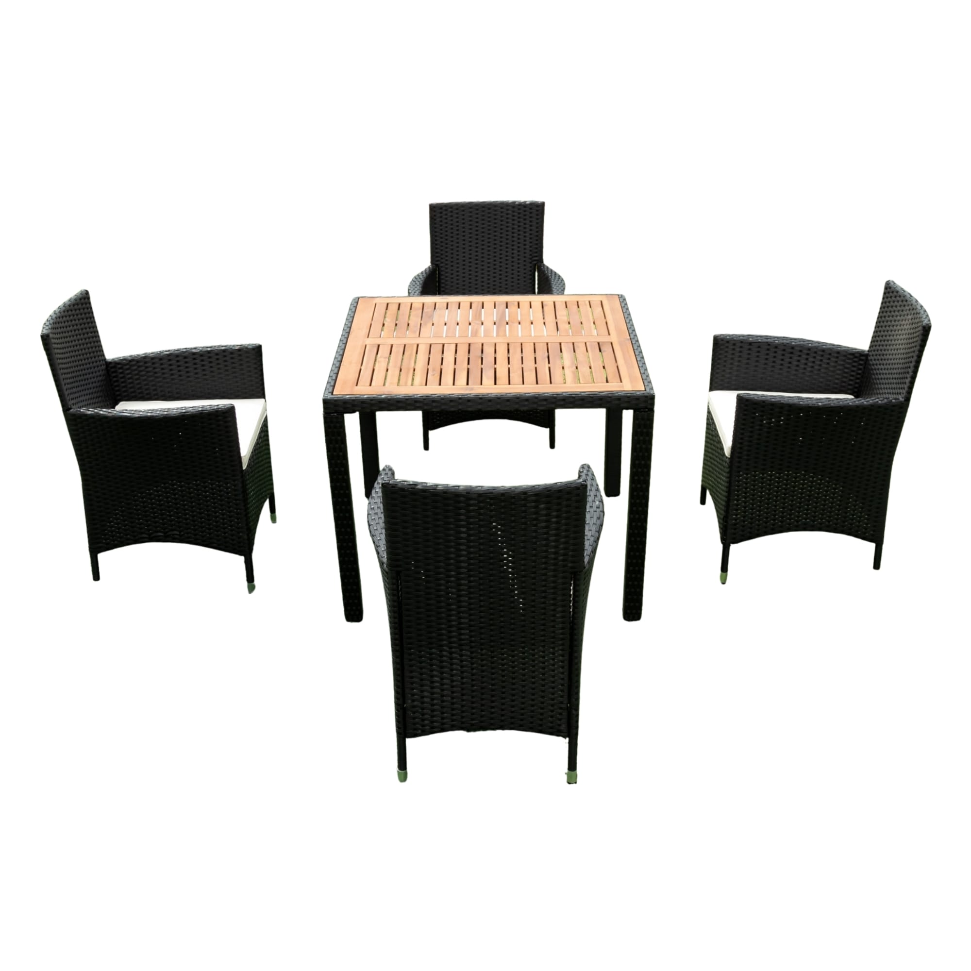 EXTRAUP YHLW329S00039 5 -Piece Black Rattan Patio Dining Set Rattan Square Table with 4 Beige Cushions Stationary Chairs
