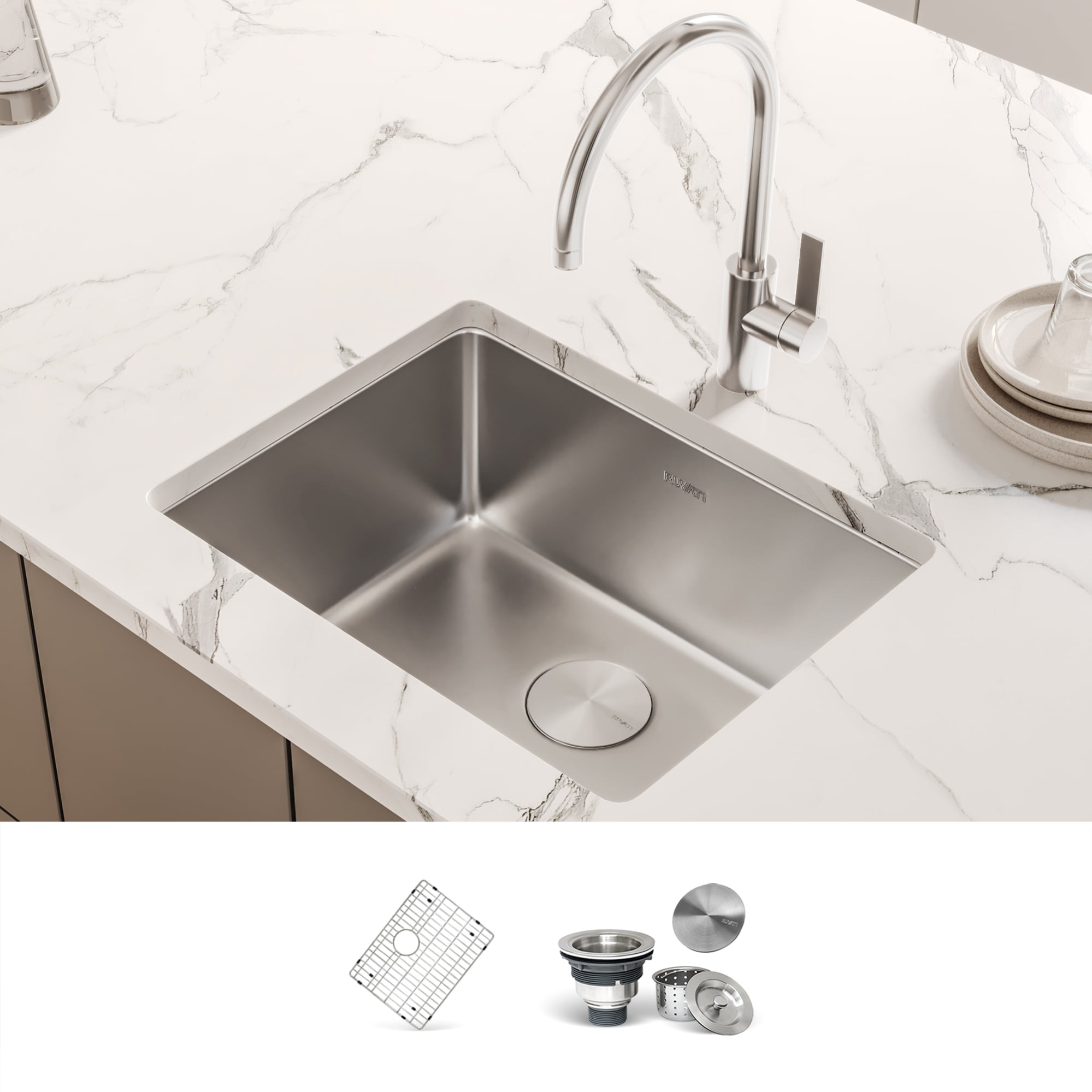 Ruvati Modena 18-in L x 20-in W Stainless steel Undermount Commercial/Residential Bar Sink #RVM5020