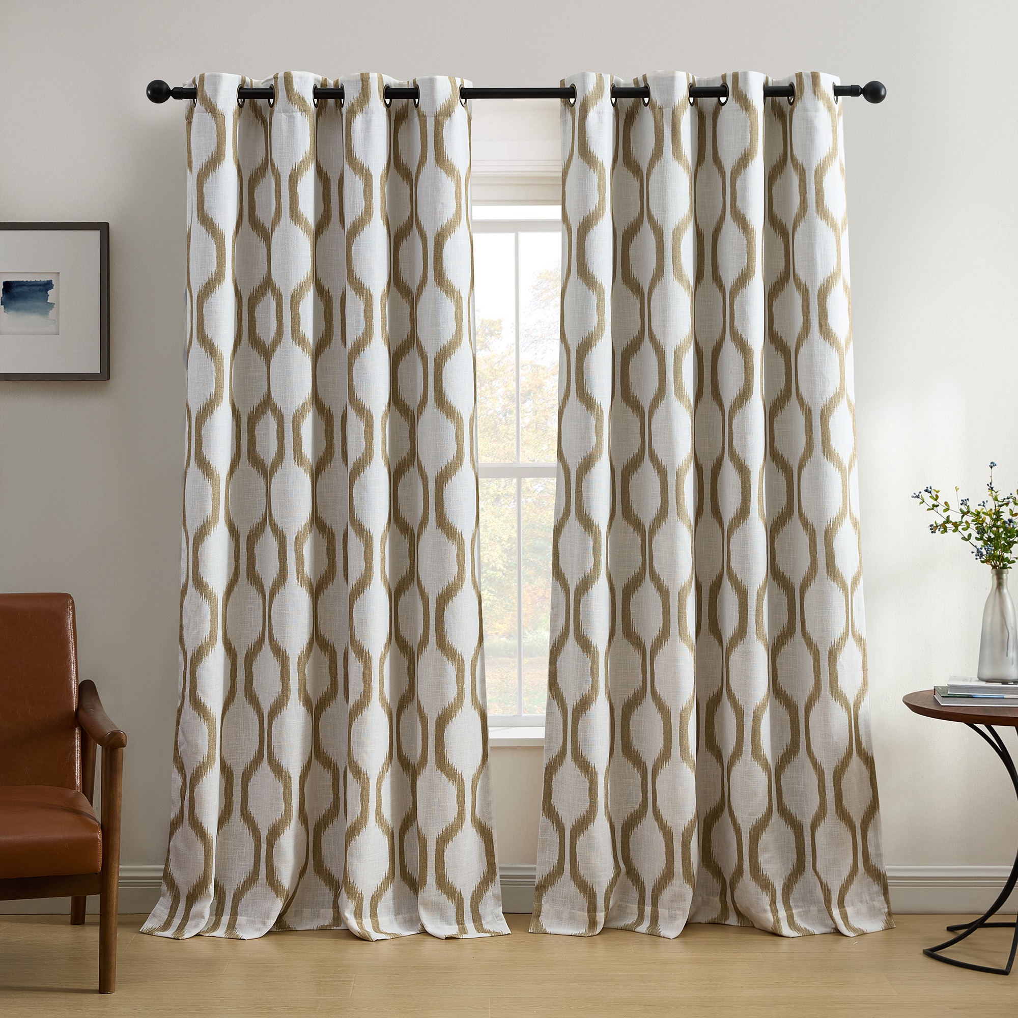 Elrene Home Fashions 026865900996 95-in Natural Abstract Room darkening Standard lined Grommet Single curtain panel