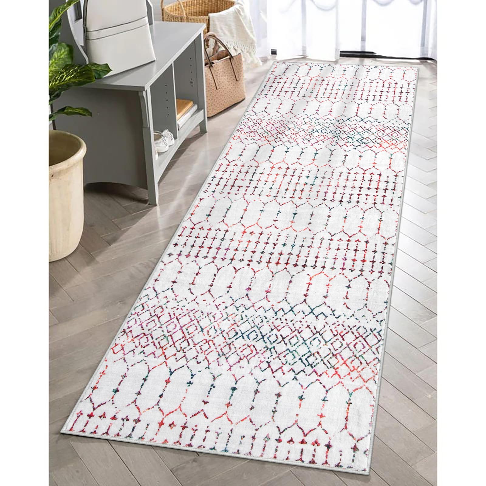 Lahome AR-DYR-061-P2 5 x 7 (ft) Pink Minimalist Geometric Short Pile Velvet Rectangular Indoor Area Rug