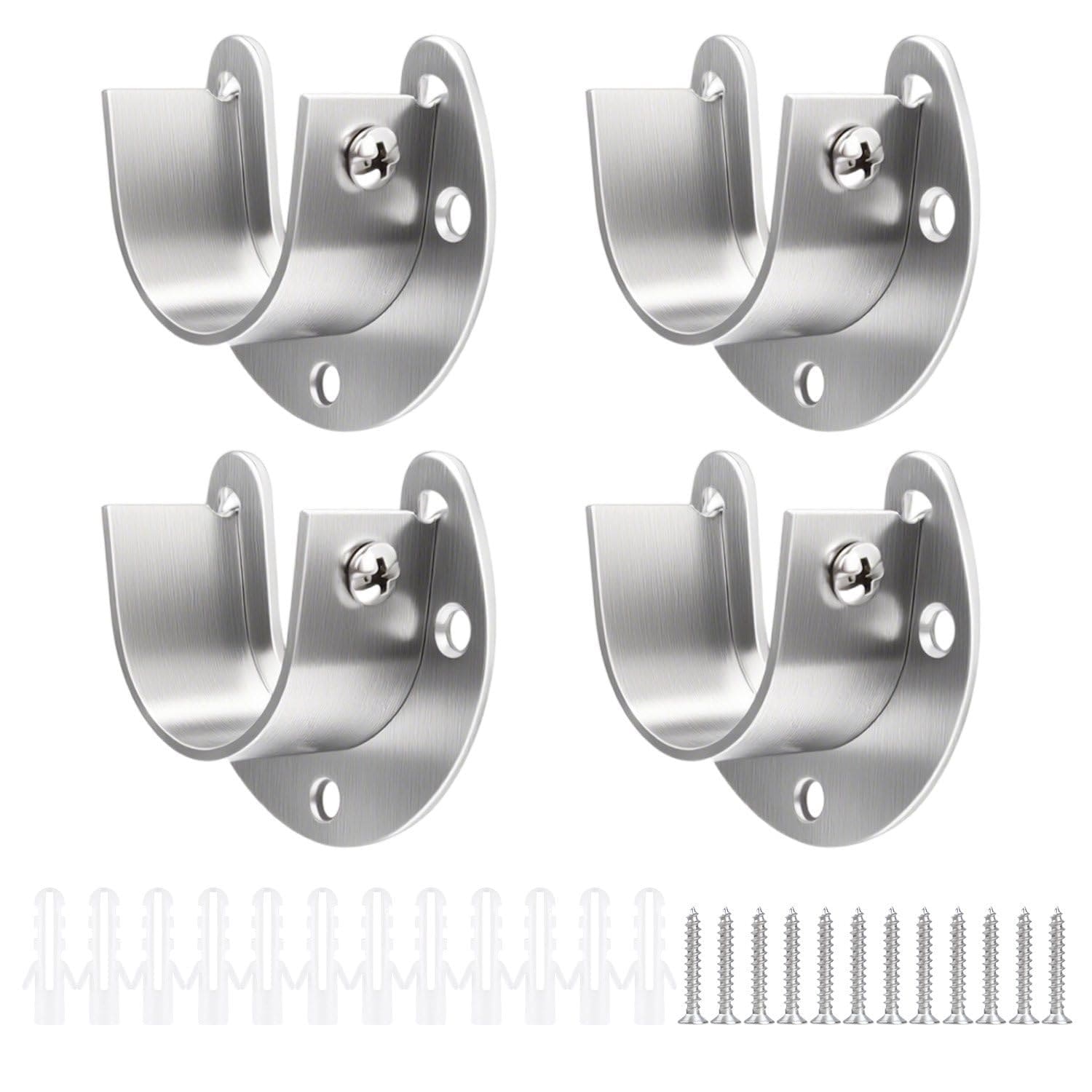 Aoibox -  4 Pack Stainless Steel U Shaped Closet Rod Sockets with Mounting Screws and Expansion T...