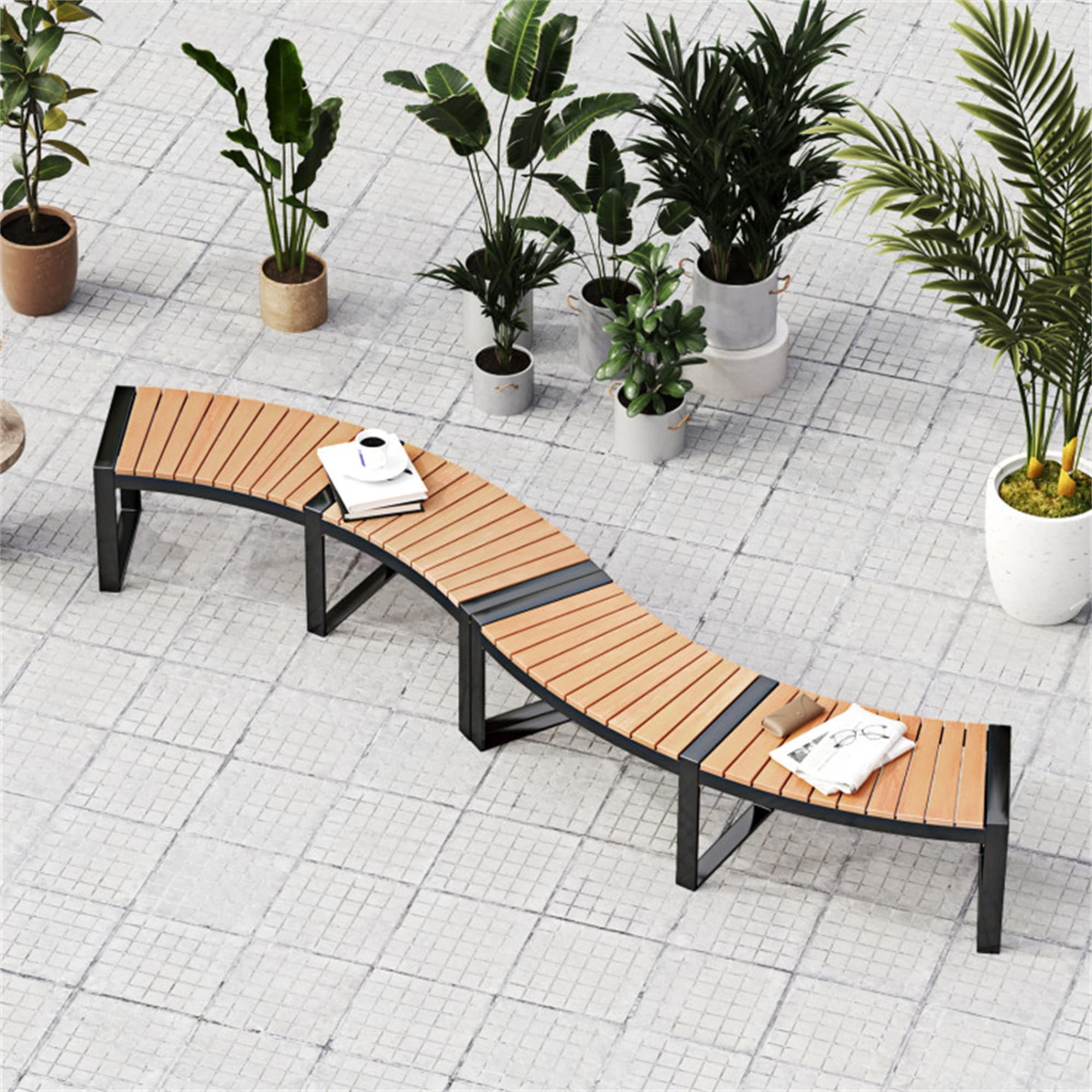 BABOOM BOM-72953-2-CO 2 Pieces Patio Curved Bench 57.5-in W x 18-in H natural Acacia Garden Bench