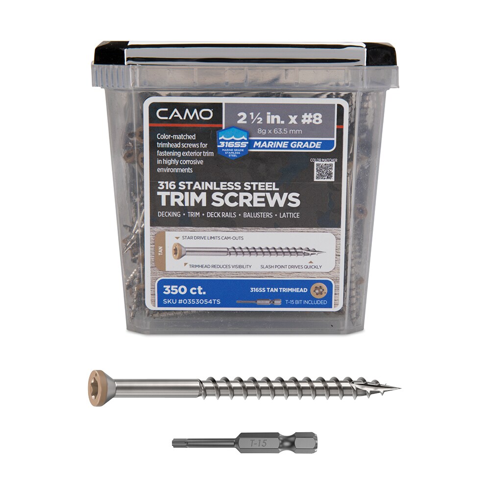 CAMO 0353054TS Tan #8 x 2-1/2-in Stainless steel Exterior Trim screws ( 350 -Per Box )