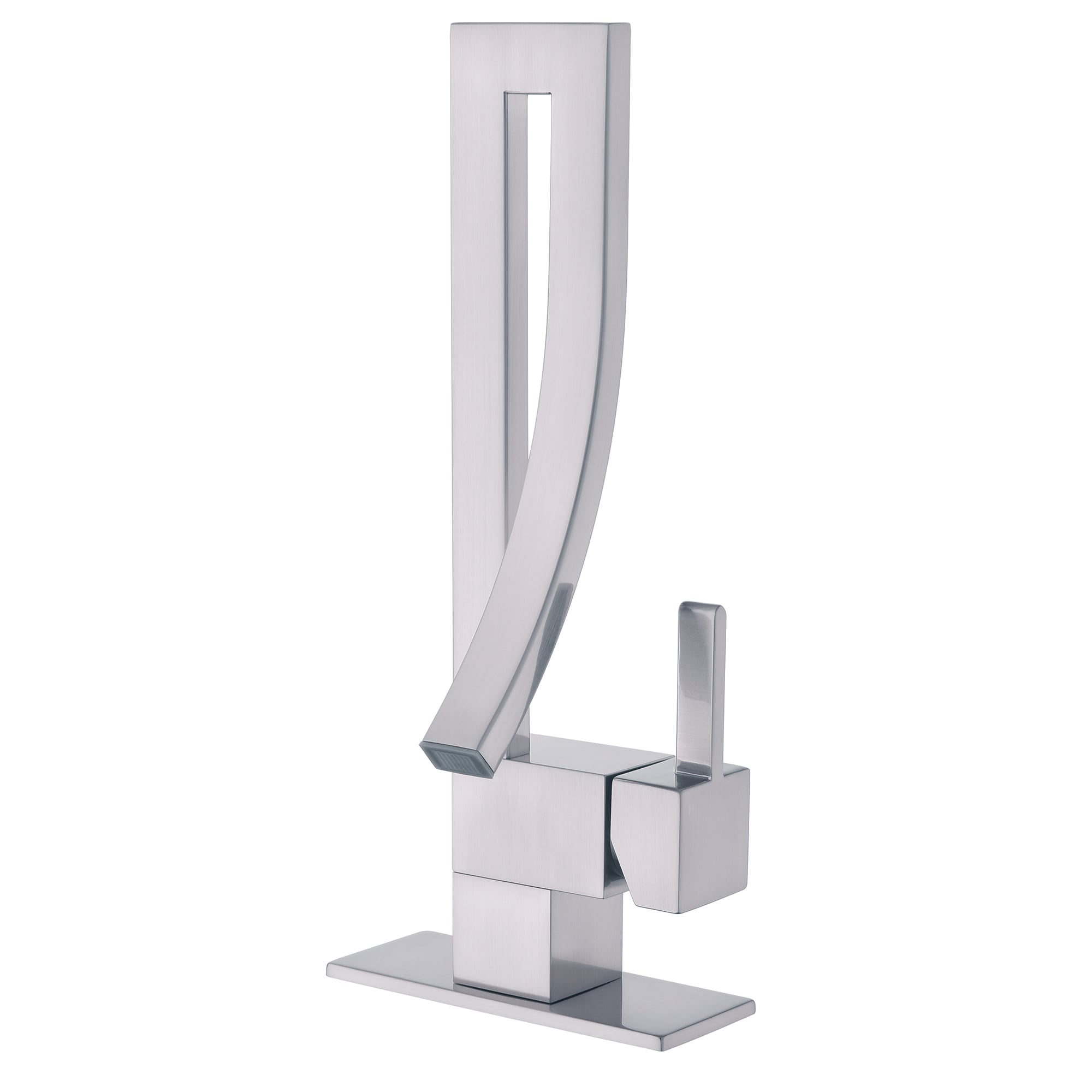 RBROHANT Single Hole 1-Handle Waterfall Bathroom Sink Faucet with Deck Plate and Supply Lines in Brushed Nickel