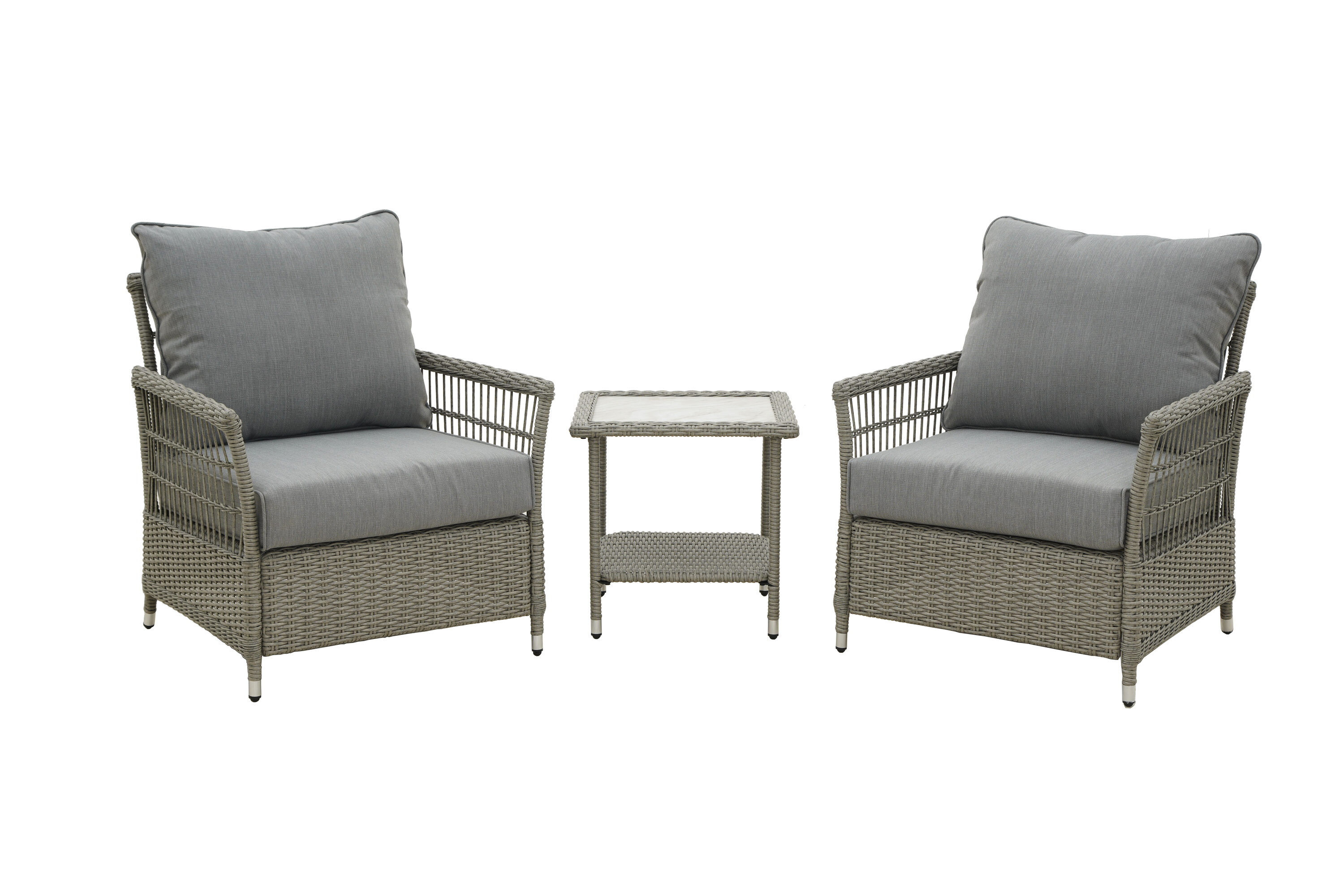 GRAND PATIO 535.0700.001 3 -Piece Wicker Patio Conversation Set with Gray Cushions