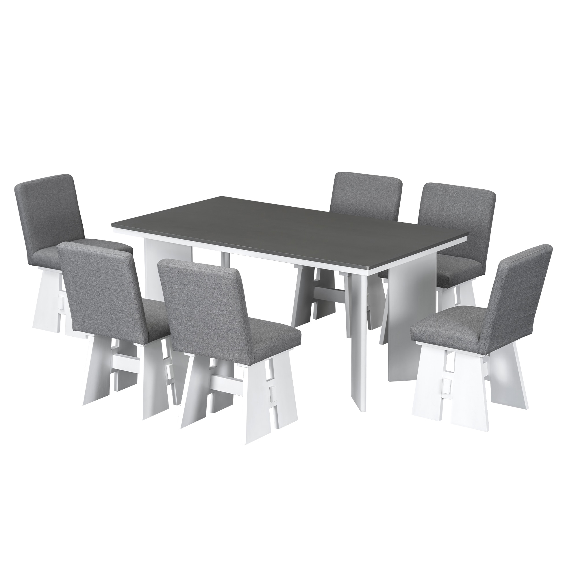 SINOFURN SYA330015GY Gray Rustic Dining Room Set with Rectangular Table ( Seats 6 )