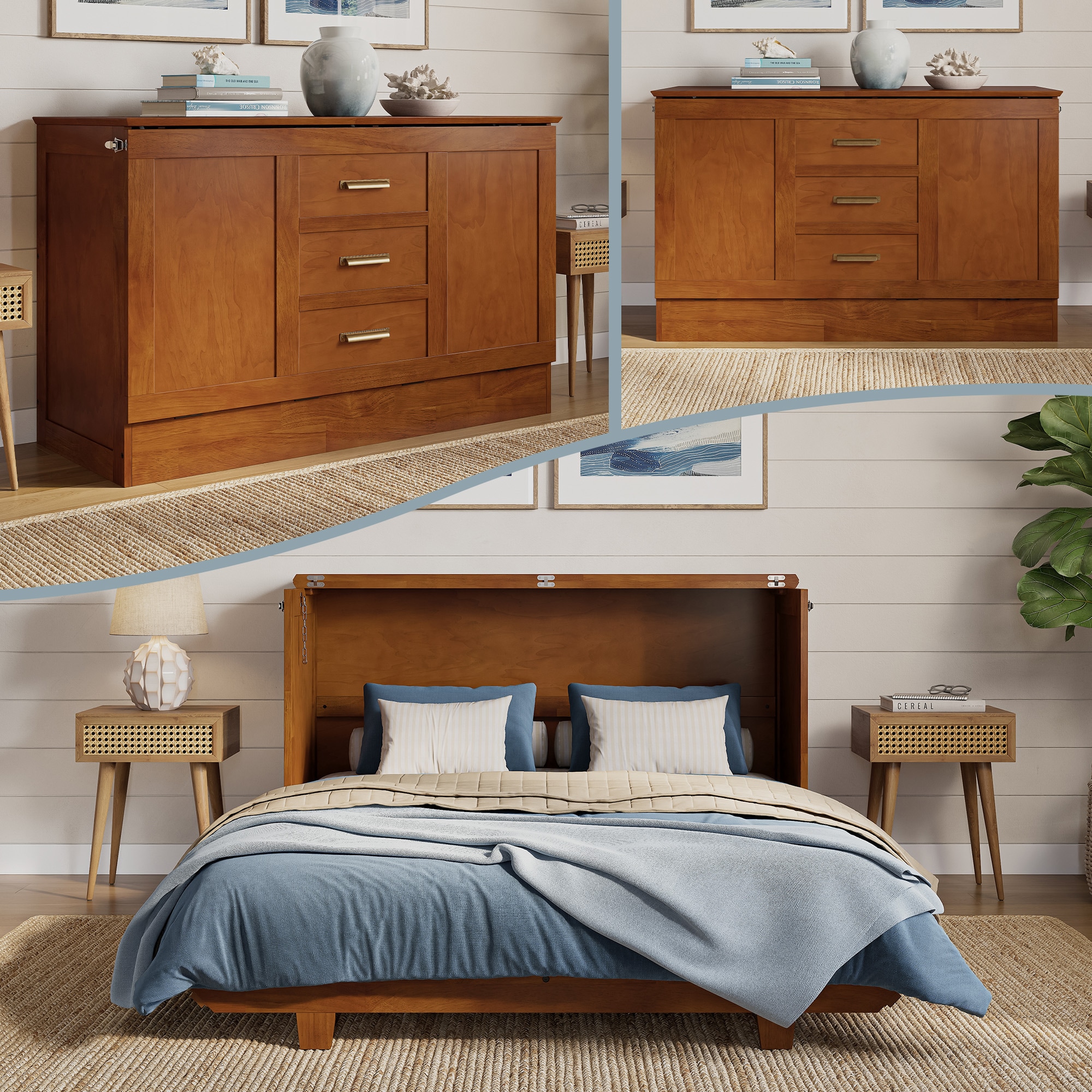 AFI Charleston Full Murphy Bed Chest with 6" Mattress in Teak