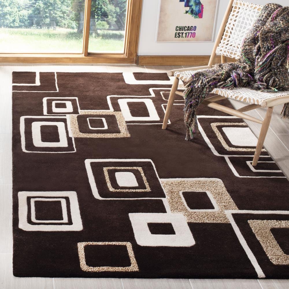 Handmade Tufted Brown and Beige Wool Rectangular Rug