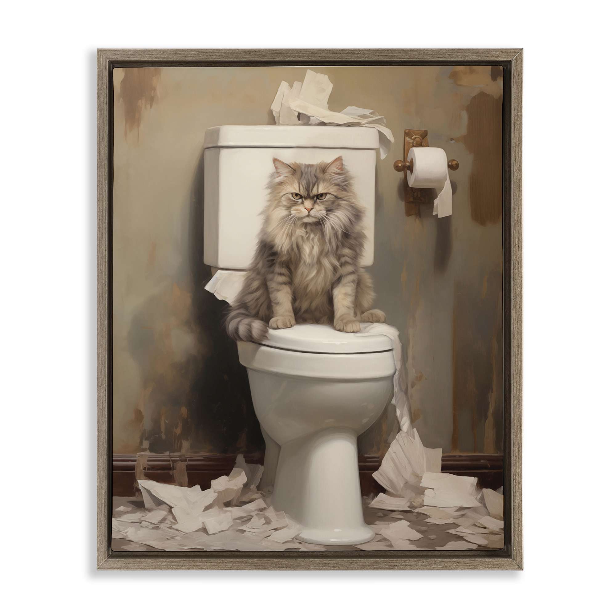 Stupell Industries BT-840-FFE-16X20 Cat and  Torn Toilet Paper Floating Frame design by Arlington Prints