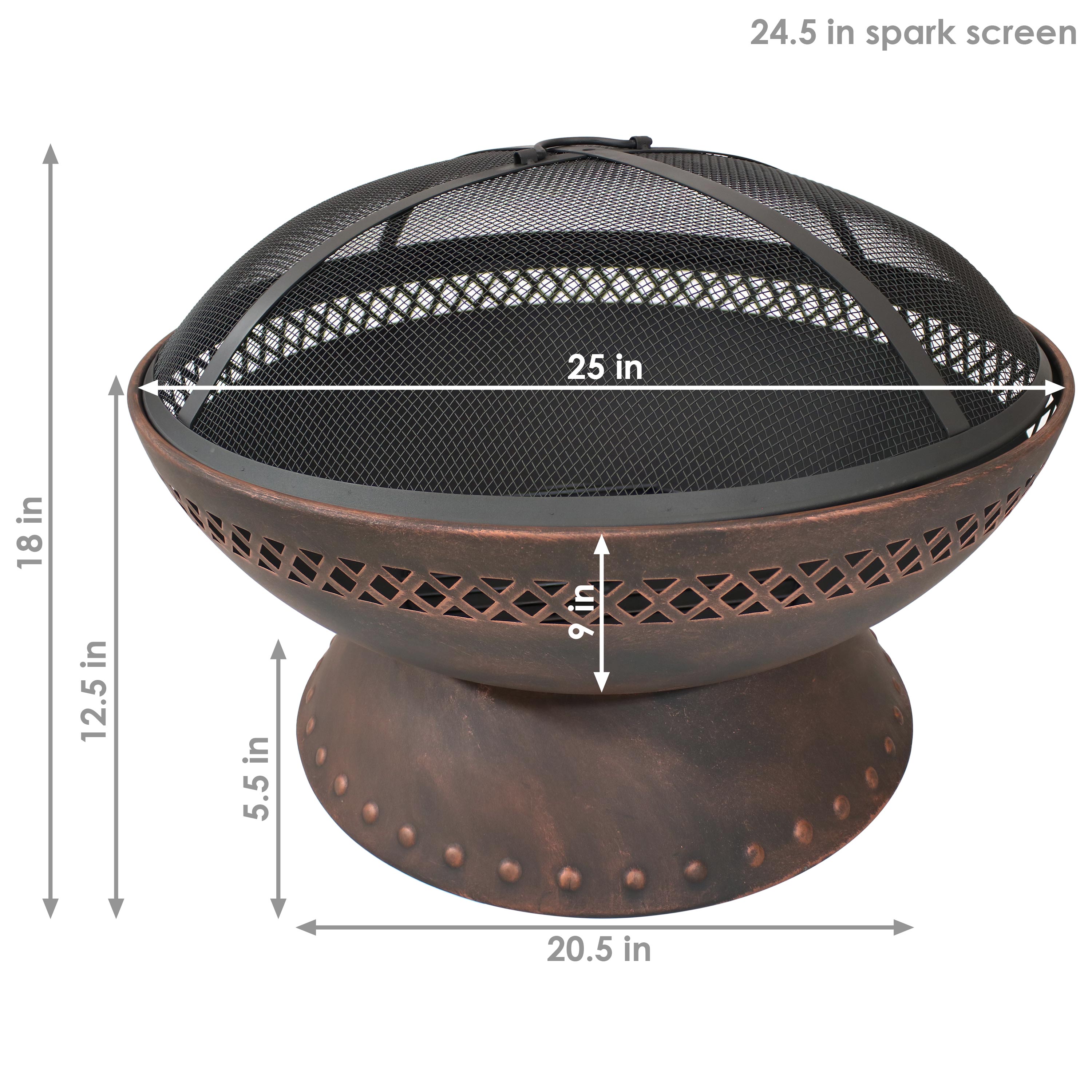 25-Inch Black Steel Wood Burning Fire Pit with Spark Screen