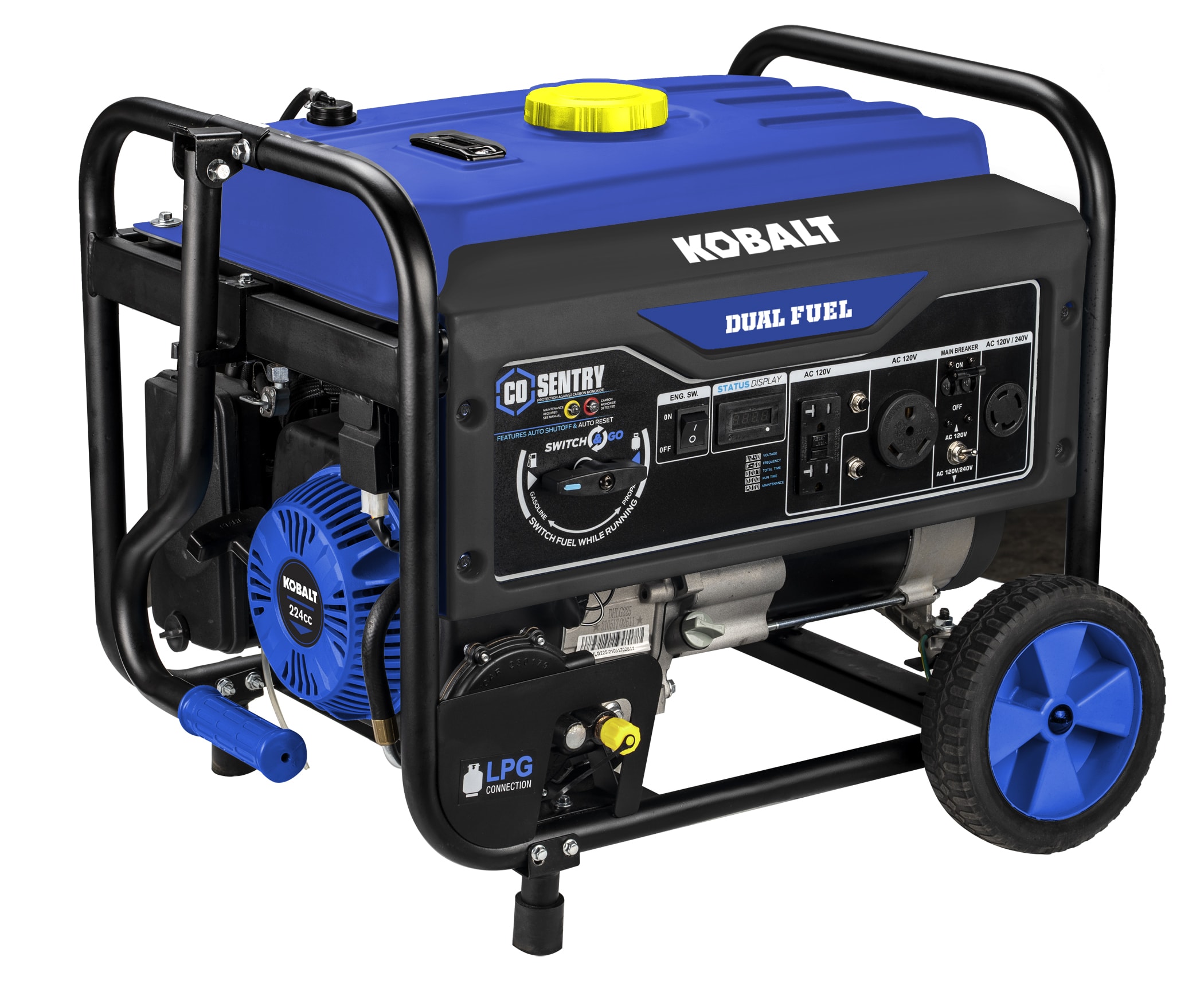 Kobalt 5250 Starting / 4250 Running Watt Gasoline/Liquid propane Dual fuel Portable Generator #KPG5250BCO