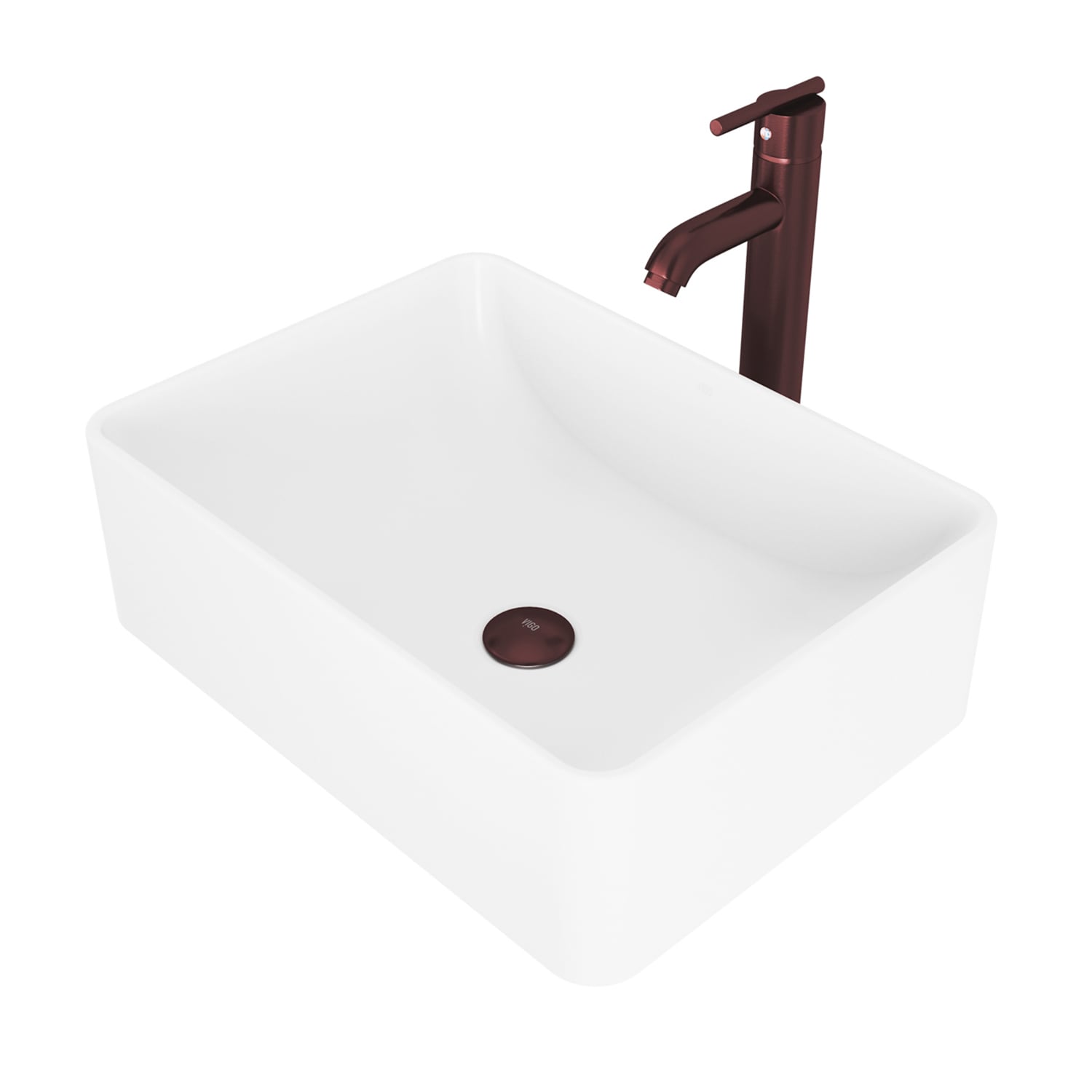 VIGO VGT1024 Vessel sink Matte White Matte Stone Vessel Rectangular Modern Bathroom Sink with Faucet and Drain Included (19.75-in x 14.375-in)