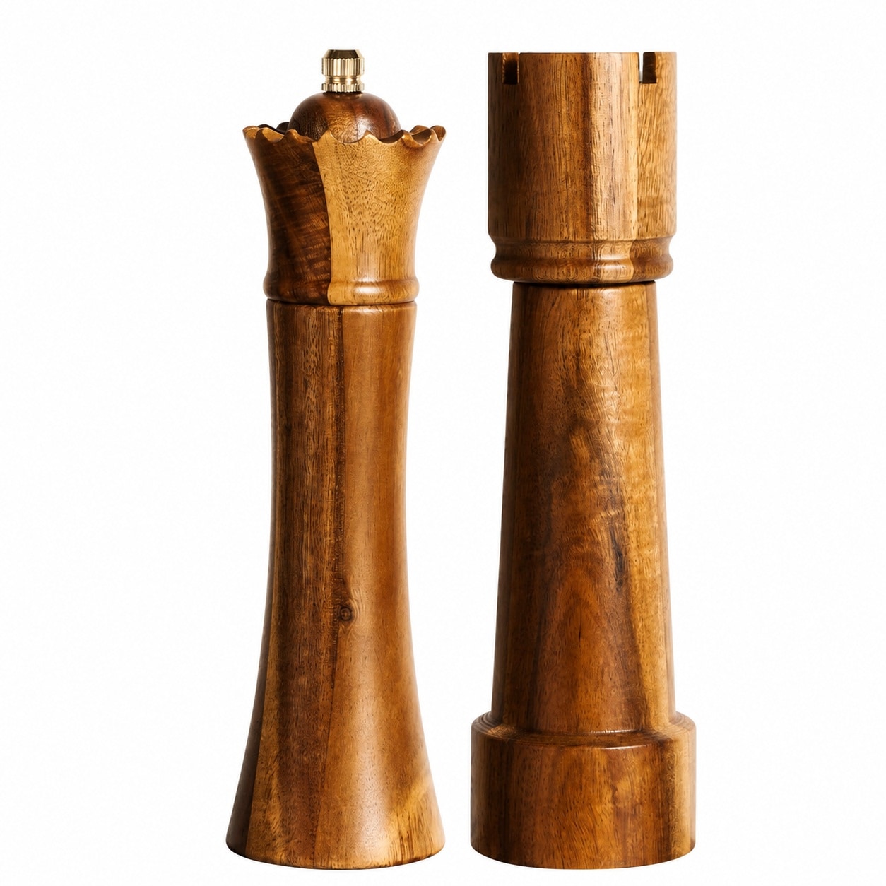 Aoibox  Chess Piece Design Salt and Pepper Grinder Set 8 In Acacia Wood with Adjustable Ceramic Core Queen and Rook Style