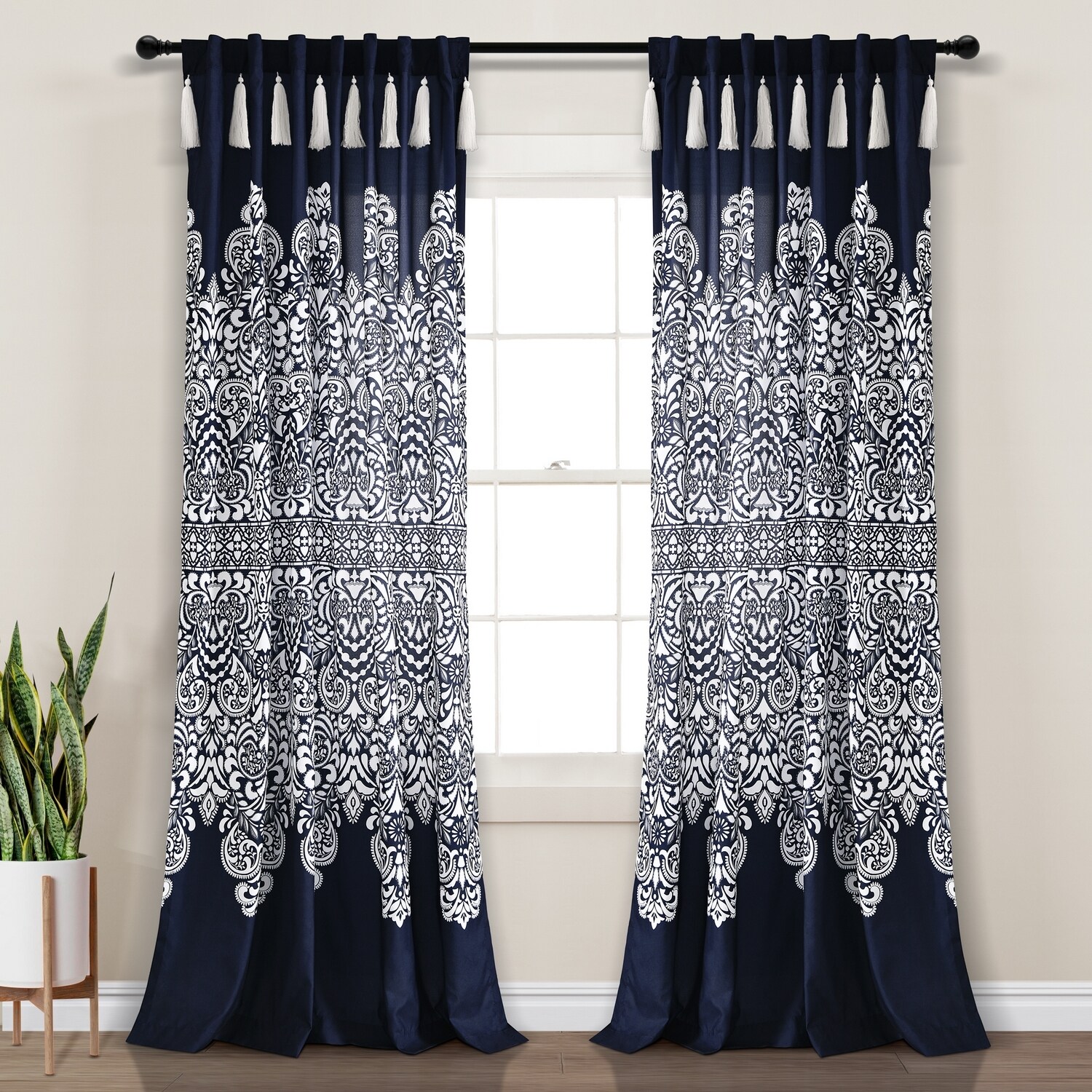 Lush Decor 21T012518 84-Inches Navy Back tab Curtain panel pair