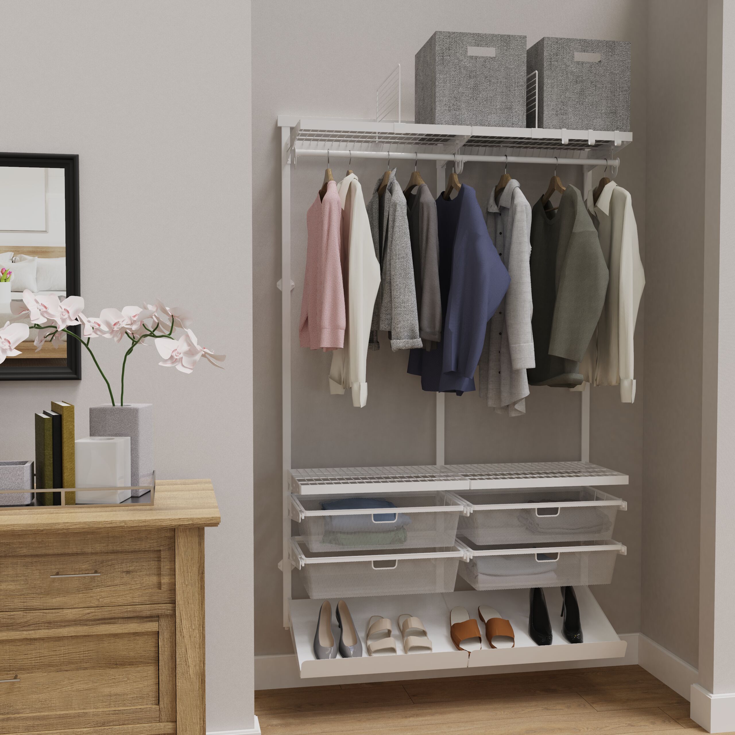 Origin 21 Edda 4-ft Wire Closet with Mesh Drawers and Metal Shoe Shelves  Collection