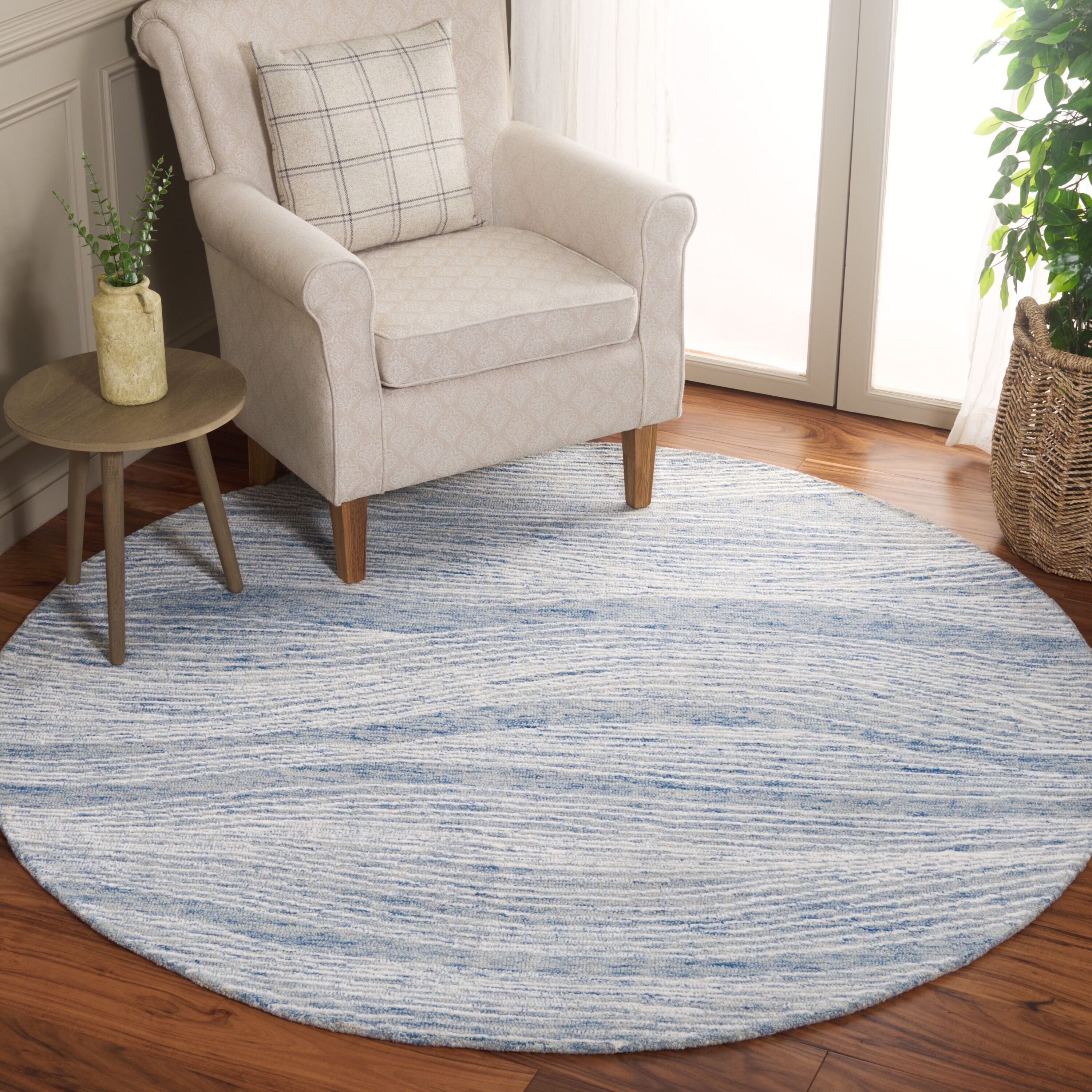  Metro 995 Blue/Ivory Modern Contemporary 6ft x 6ft Round Rug