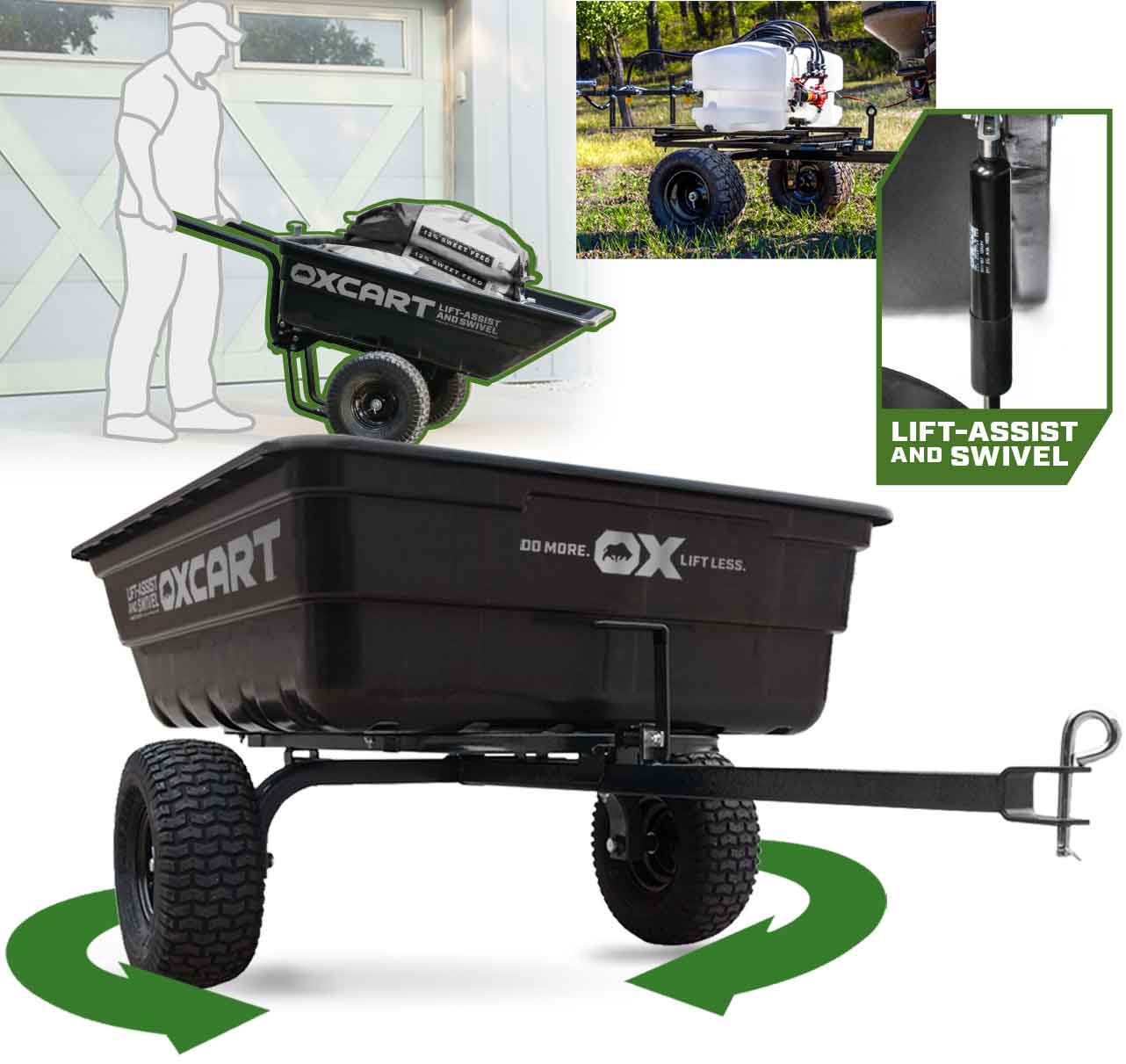 OxCart GTMXPL24PRF 15-cu ft Poly Dump Cart, Convertible to Push, 1100-lb Capacity, Hydraulic Lift-Assist