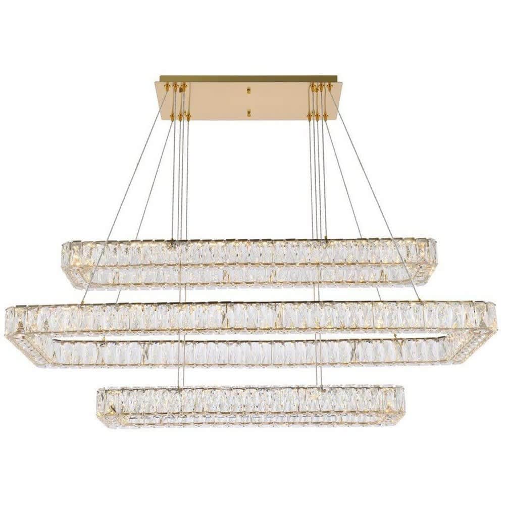Elegant Lighting A-EL-3504G50L3G Monroe 3 - Light Gold Modern - LED Crystal And Metal Pendant Light