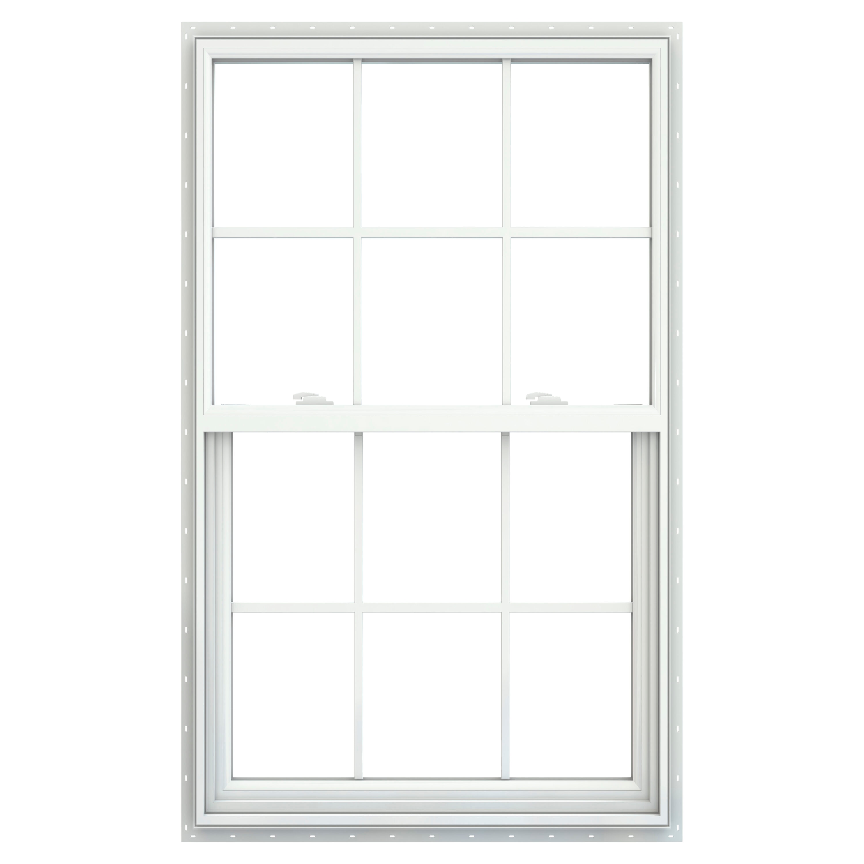 JELD-WEN JW234700180 V-2500 35-1/2-in x 59-1/2-in White Exterior Vinyl New construction Single Hung Window Low-E Double Pane Glass with Grids, (Full Screen Included)