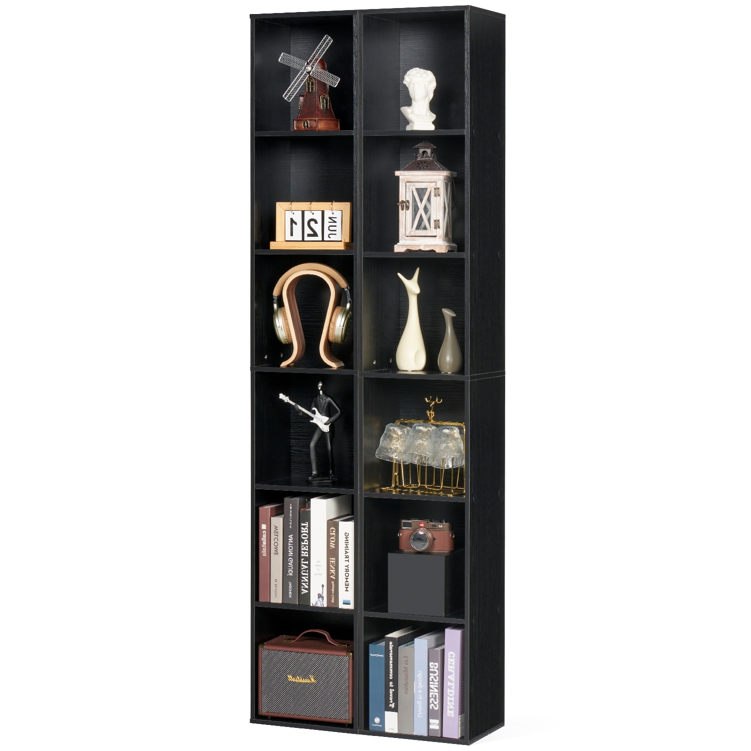 AOXUN LB08027BK-2 Black Composite 6 -Shelf Bookcase ( 11.8-in W x 71.5-in H x 9.3-in D ) Finished