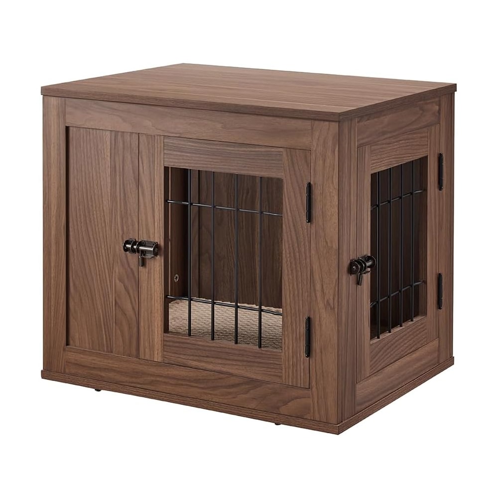 UNIPAWS Furniture Style 25.5 Inch Dog Crate for Small Dogs Cats Min Pigs and Rabbits Indoor Aesthetic Puppy Kennel Modern Decorative Wood Wire Cage End Side Table Nightstand Walnut